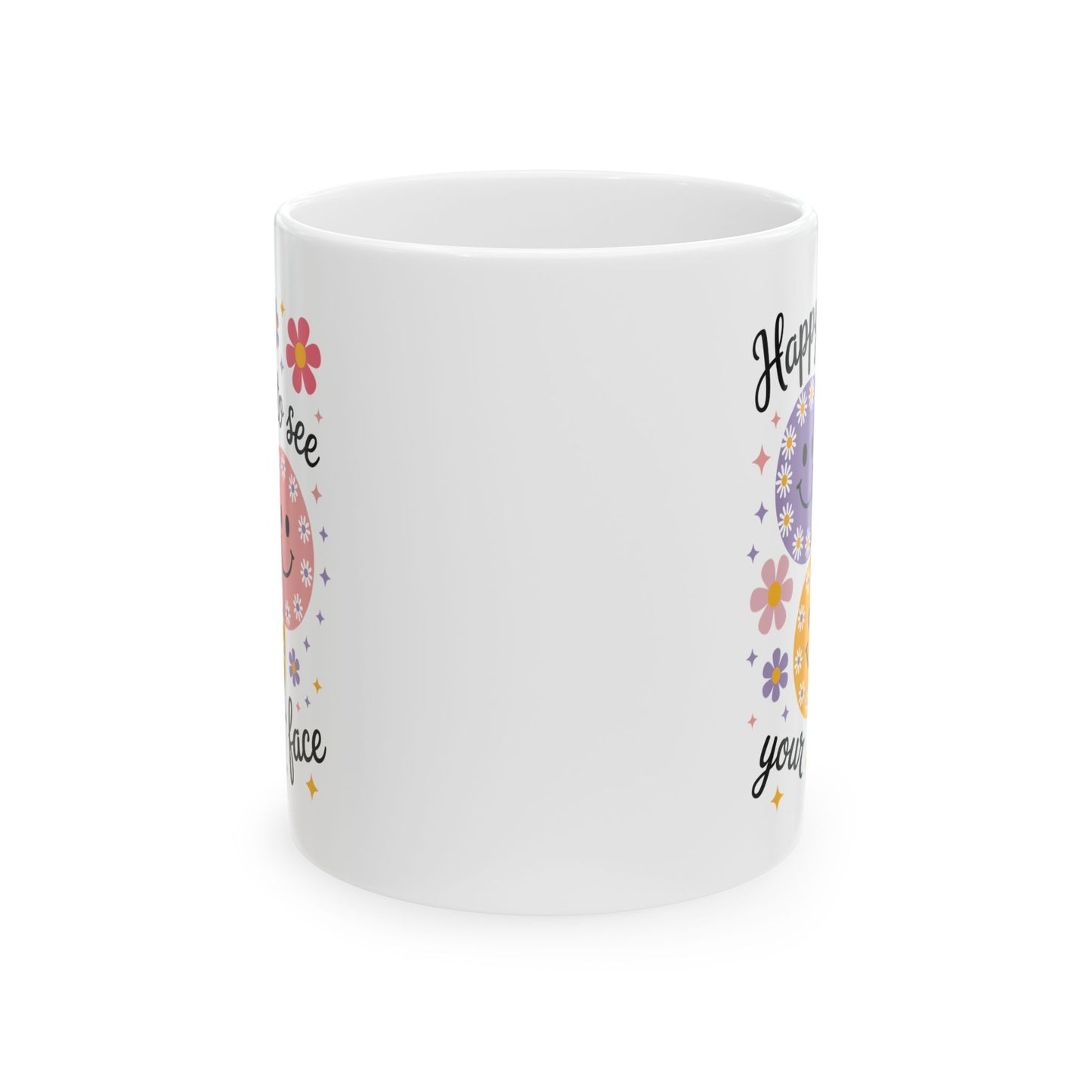🌸😊 Happy to See Your Face Mug – Retro Smiley Flower Coffee Cup ☕🌼