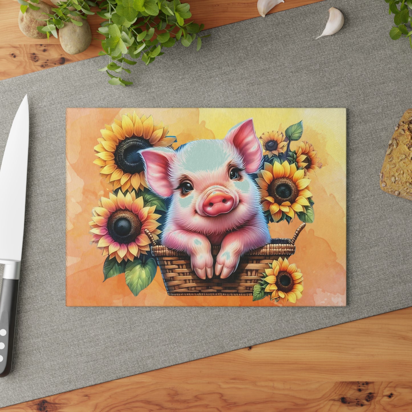 Tabla de cortar de cerdo, decoración de cerdito, regalo rústico de granja, regalo para amantes de los cerdos, tabla de cortar de vidrio, encanto campestre, decoración de cocina de granja
