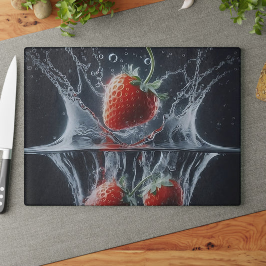 Tabla de cortar de vidrio Strawberry Splash: un toque de baya intenso para tu cocina