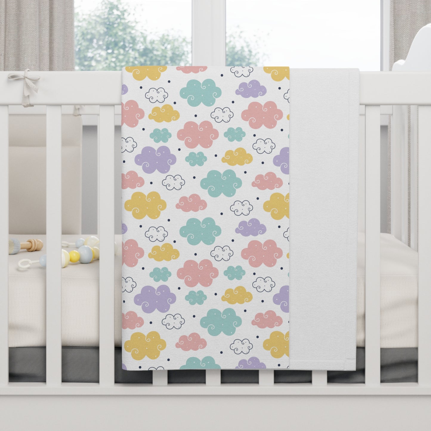 ☁️ Pastel Cloud Baby Blanket – Ultra-Soft Fleece 30″×40″ | Gender-Neutral Nursery & Stroller Cozy