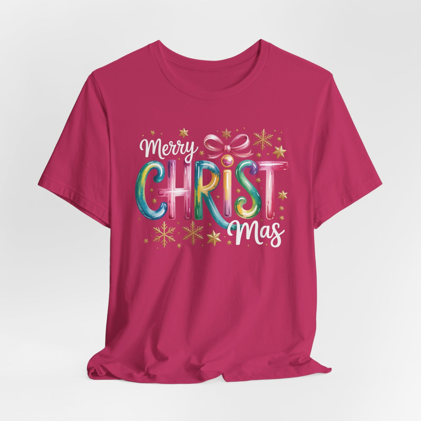 🎄✨ Merry Christmas Glow Lettering T-Shirt – Festive & Bright Holiday Style 🎁🌟
