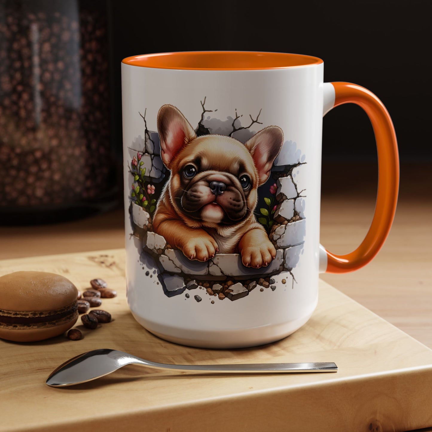 🐾☕ Tan French Bulldog Puppy Accent Mug – Sweet Peek-Through Pup Design ✨