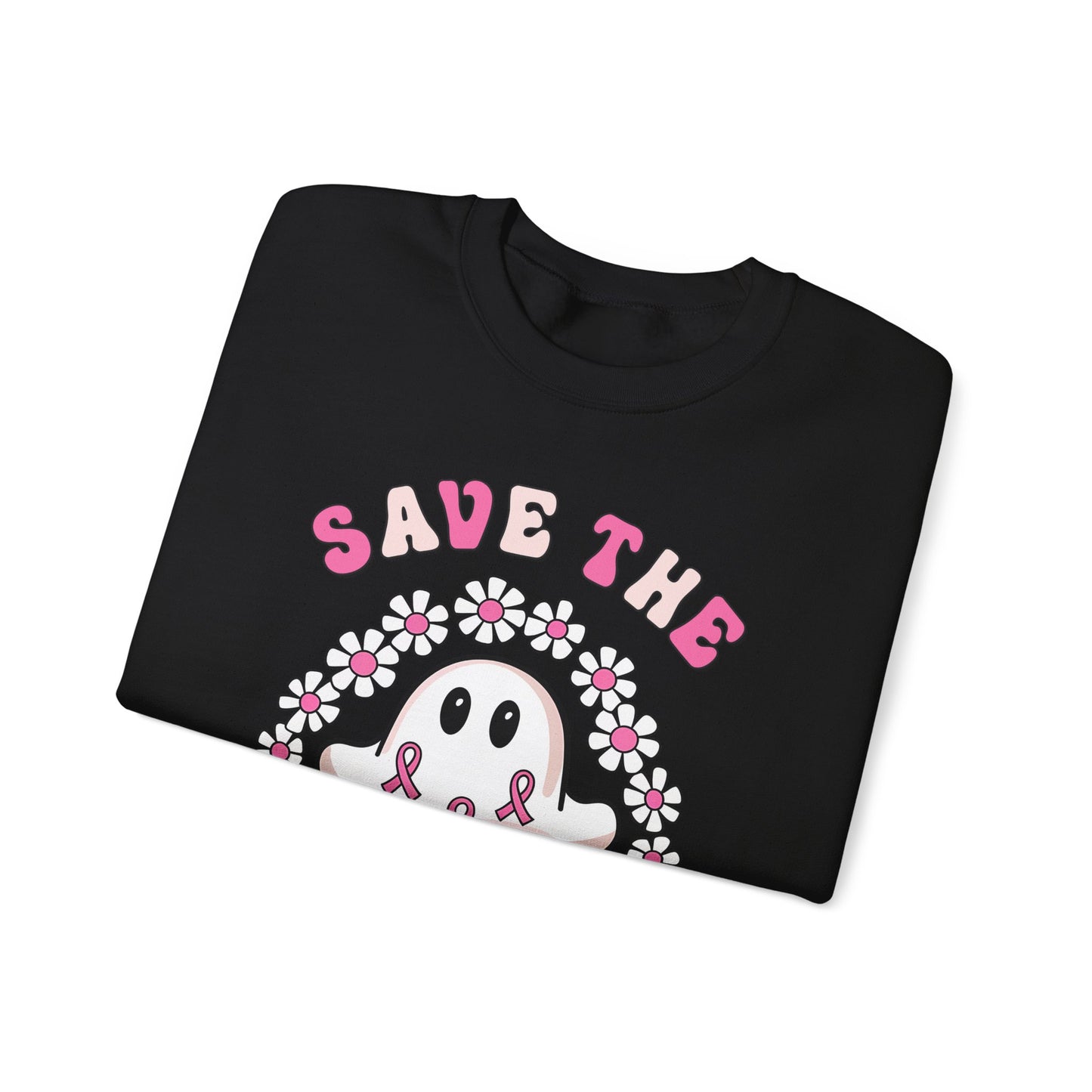 👻🎀 Save the Boobies Ghost Sweatshirt – Cute Breast Cancer Awareness Crewneck