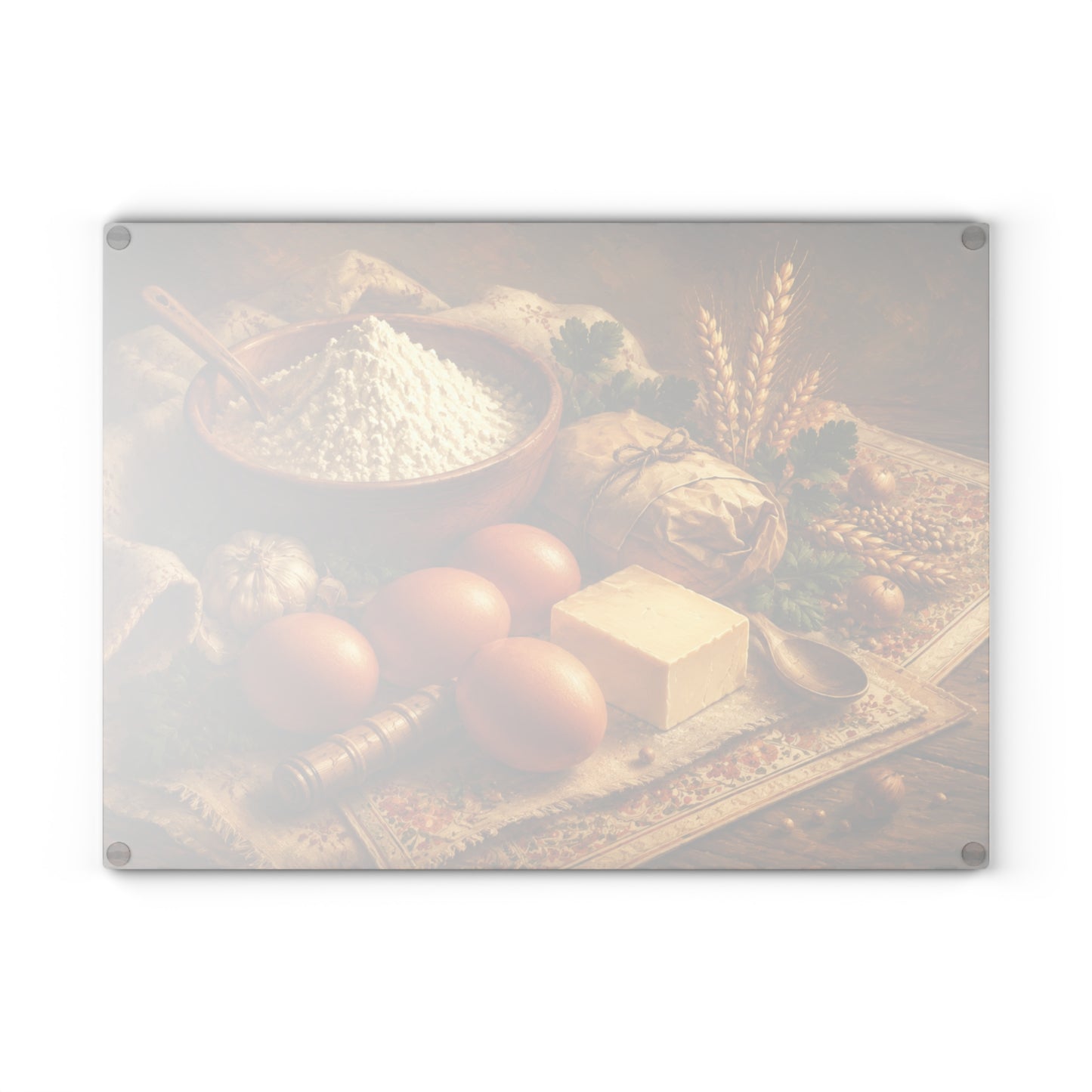 Vintage Baking Ingredients Glass Cutting Board – Rustic Farmhouse Kitchen Artwork
