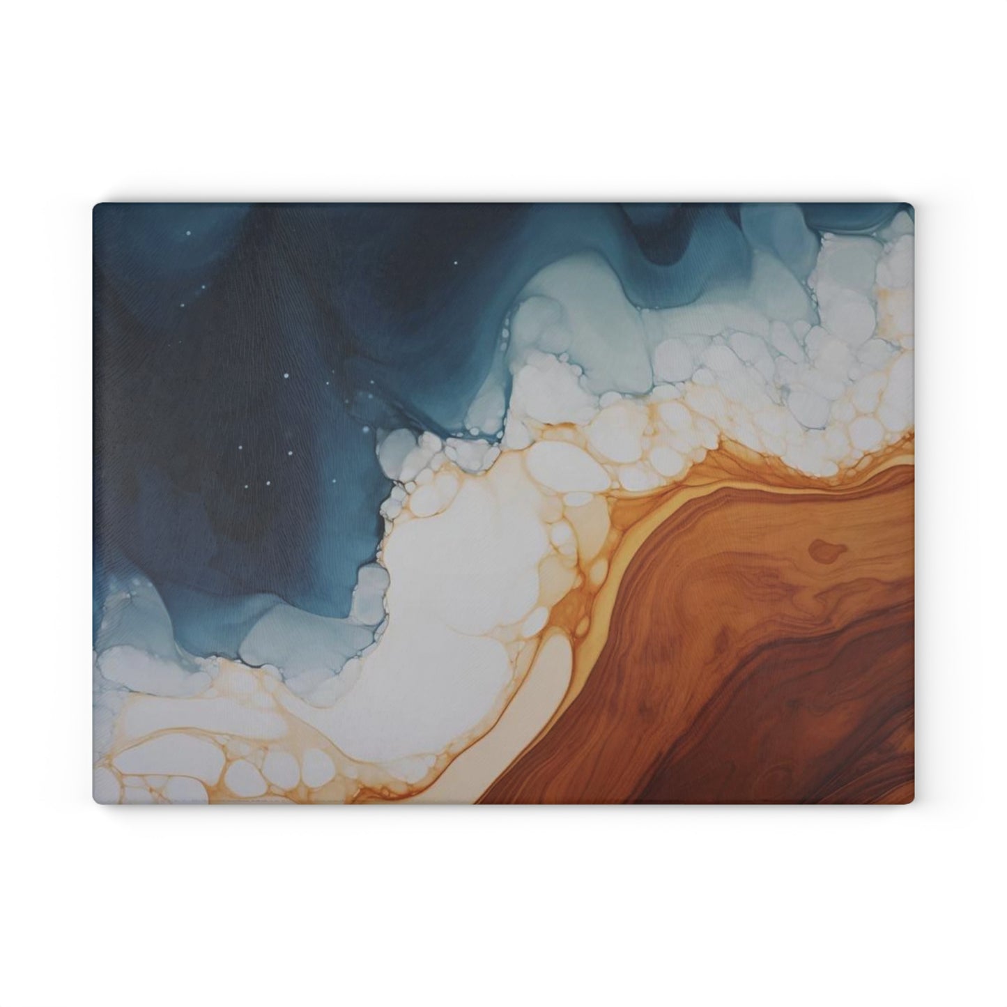 Tabla de cortar de vidrio templado con efecto mármol, imitación madera, azul verdoso y blanco: cocina rústica de estilo elegante