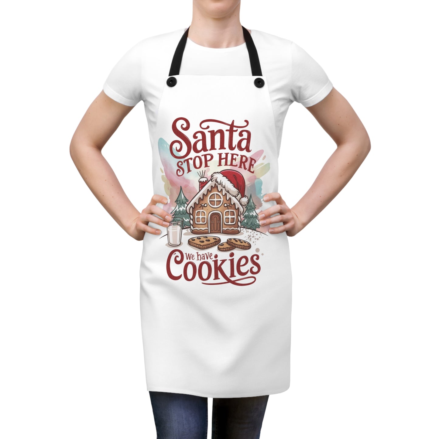🎅🍪 “Santa, Stop Here—We Have Cookies!” Christmas Apron – Gingerbread Cottage Kitchen Cheer