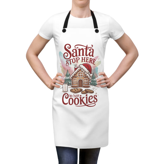 🎅🍪 “Santa, Stop Here—We Have Cookies!” Christmas Apron – Gingerbread Cottage Kitchen Cheer