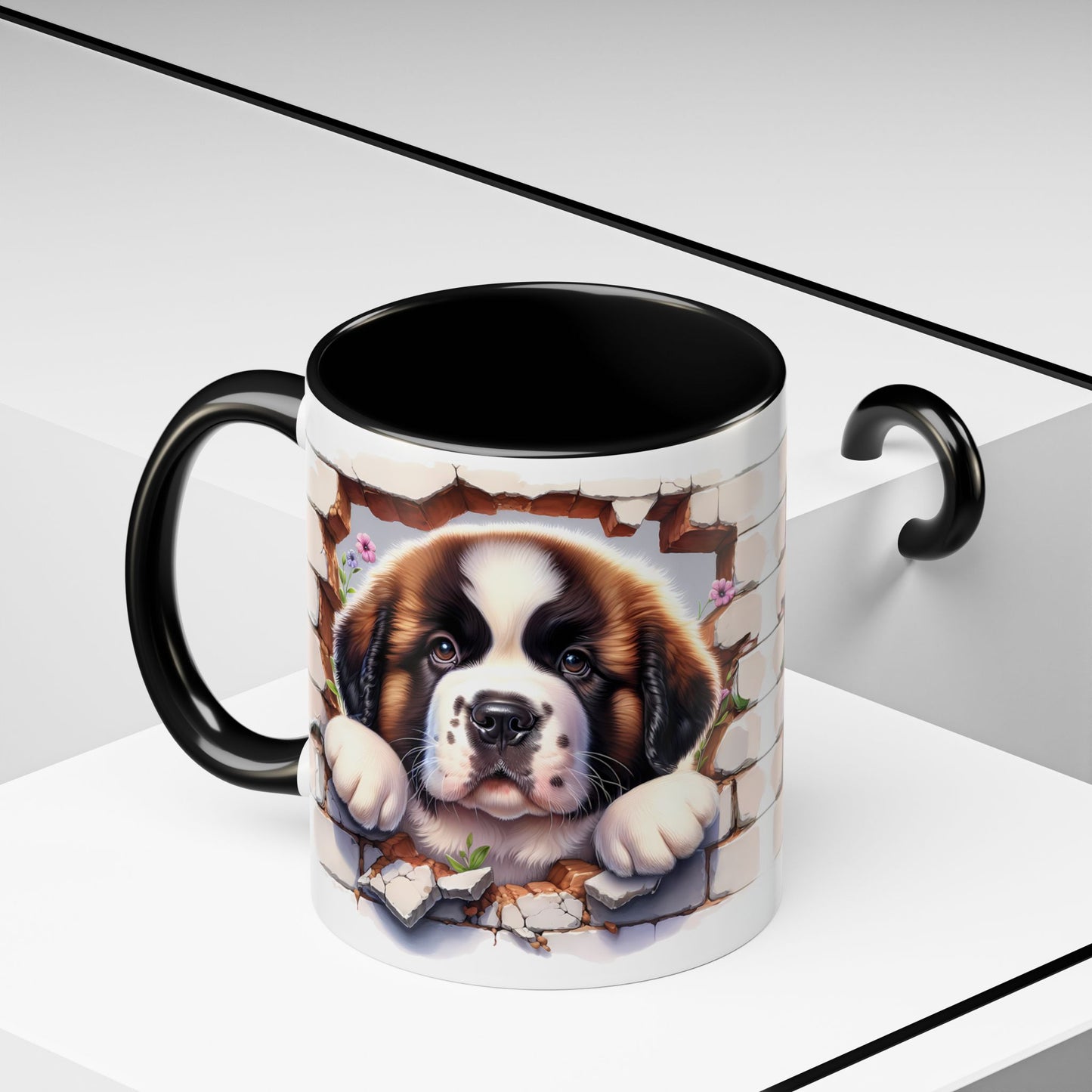 🐾☕ St. Bernard Puppy Peek Accent Mug – Gentle Giant Pup Lover Gift ✨❤️