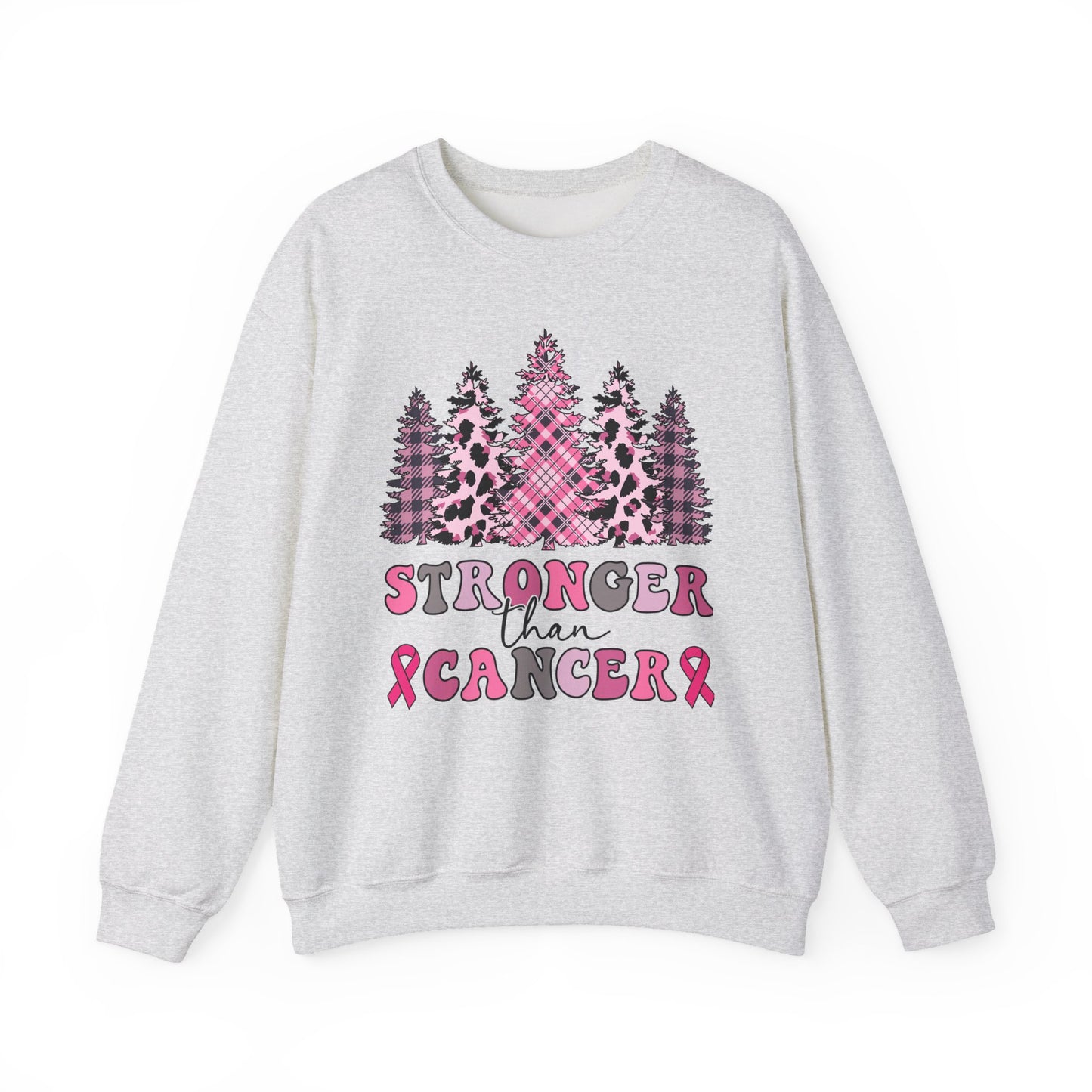 🌲💗 Stronger Than Cancer Pink Trees Sweatshirt – Breast Cancer Awareness Crewneck