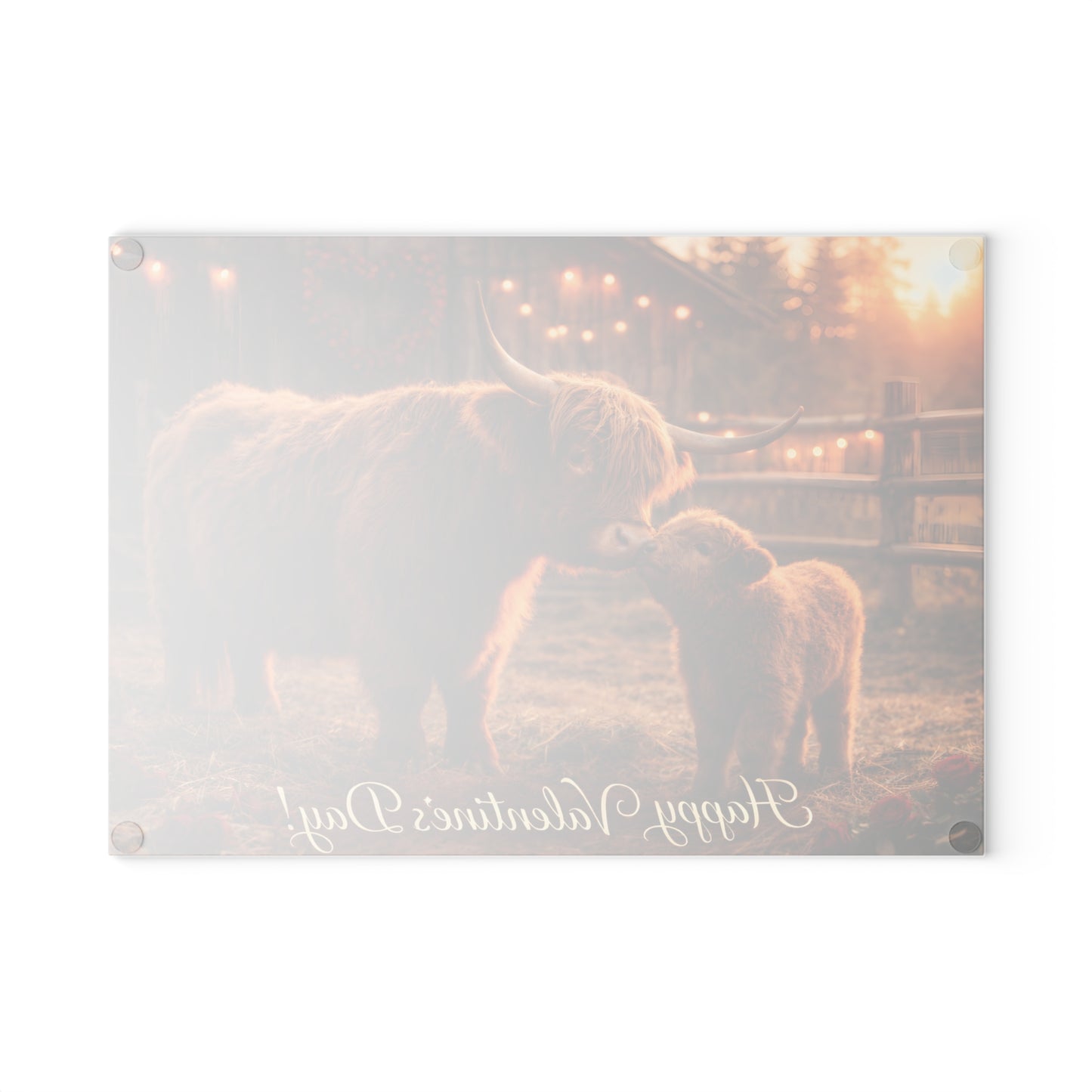 Valentine Highland Cow Mother & Calf Glass Cutting Board – Cozy Farmhouse Love Kitchen Decor