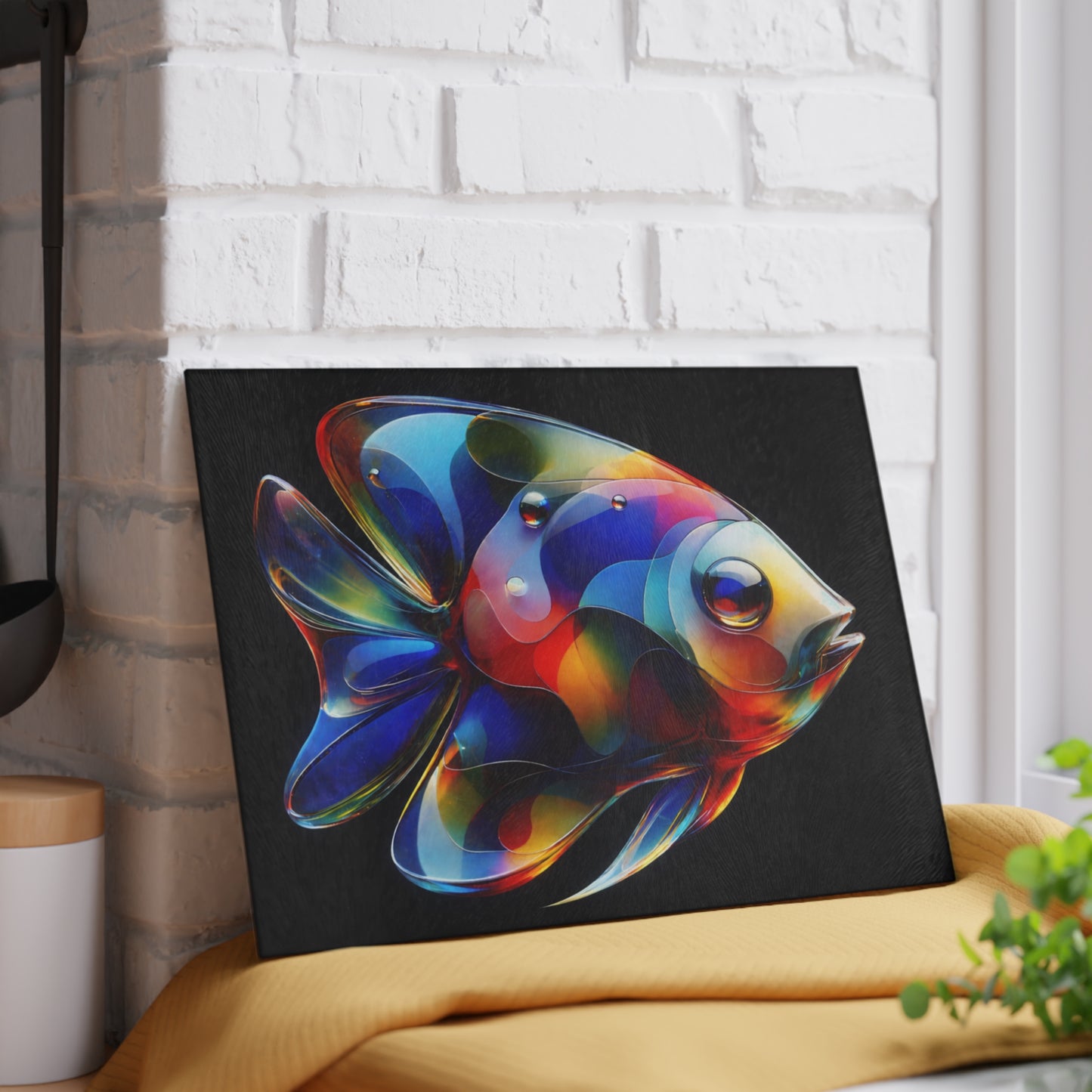 Radiant Reef Glass Cutting Board – Colorful Fish Artwork
