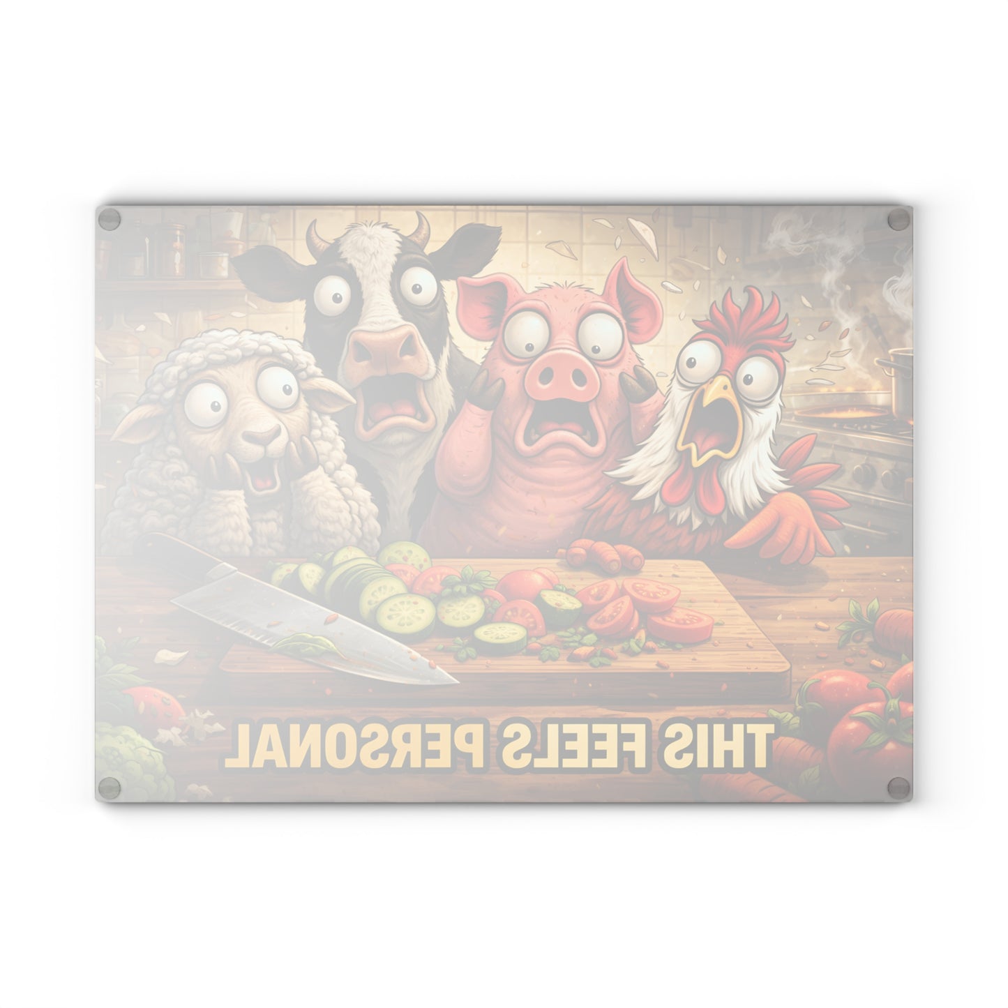 This Feels Personal Glass Cutting Board – Funny Farm Animal Kitchen Art