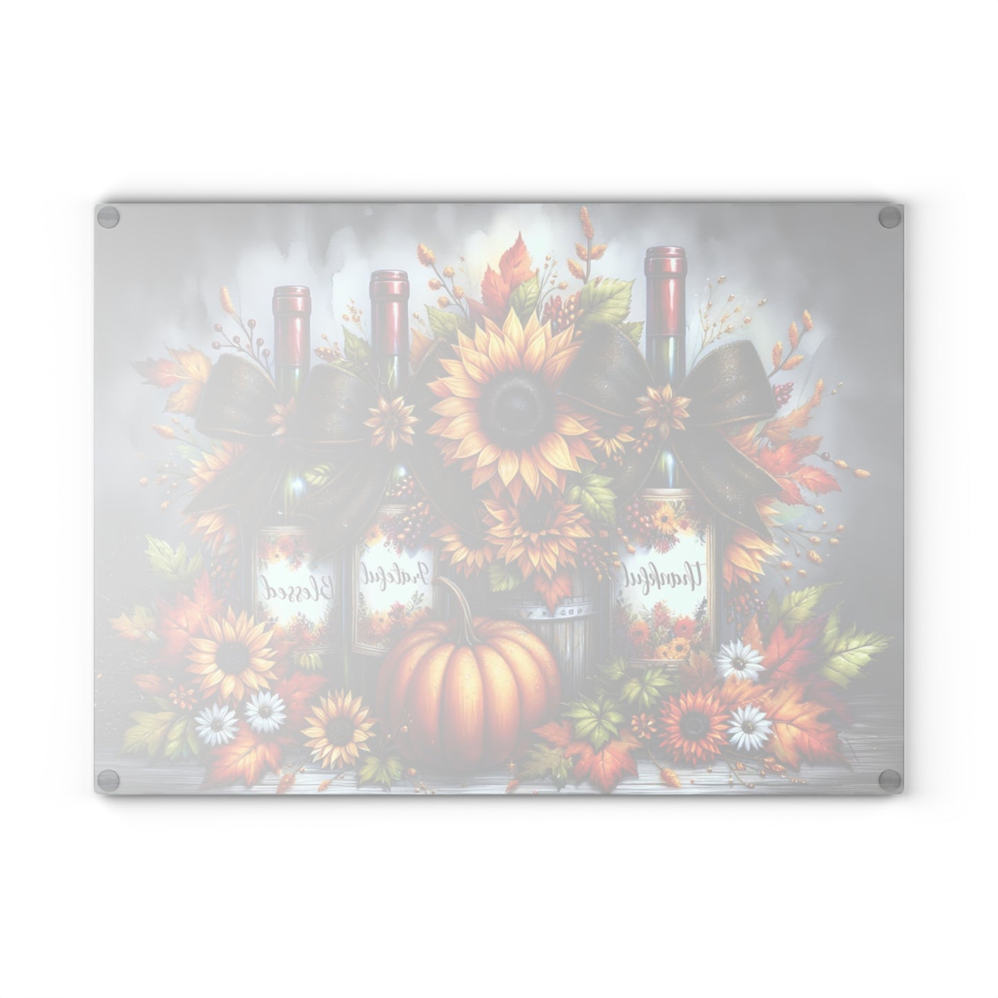 🍂🍷 “Thankful • Grateful • Blessed” Sunflower Wine Trio – Glass Cutting Board