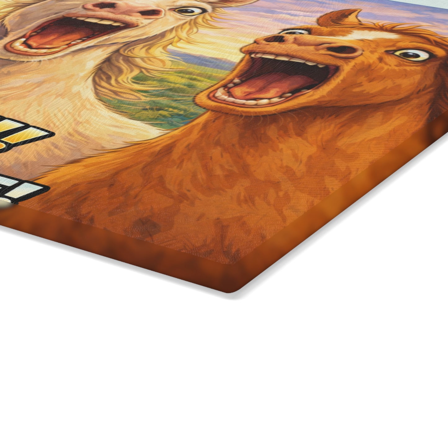 Funny Horse Glass Cutting Board – Whimsical Farm Humor Kitchen Display