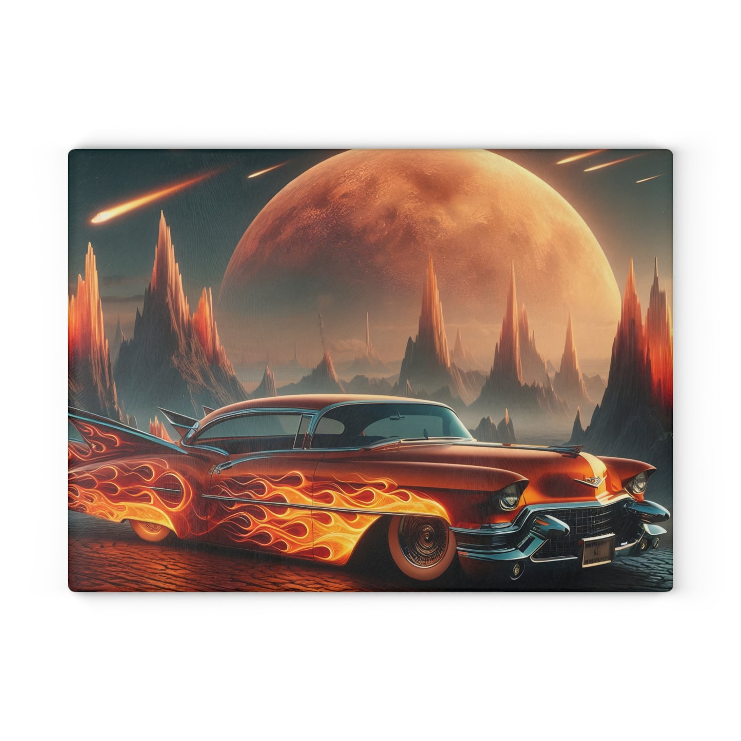 🔥 Retro Flame Classic Car Cutting Board – Bold Style for Kitchen & Garage Lovers 🚗