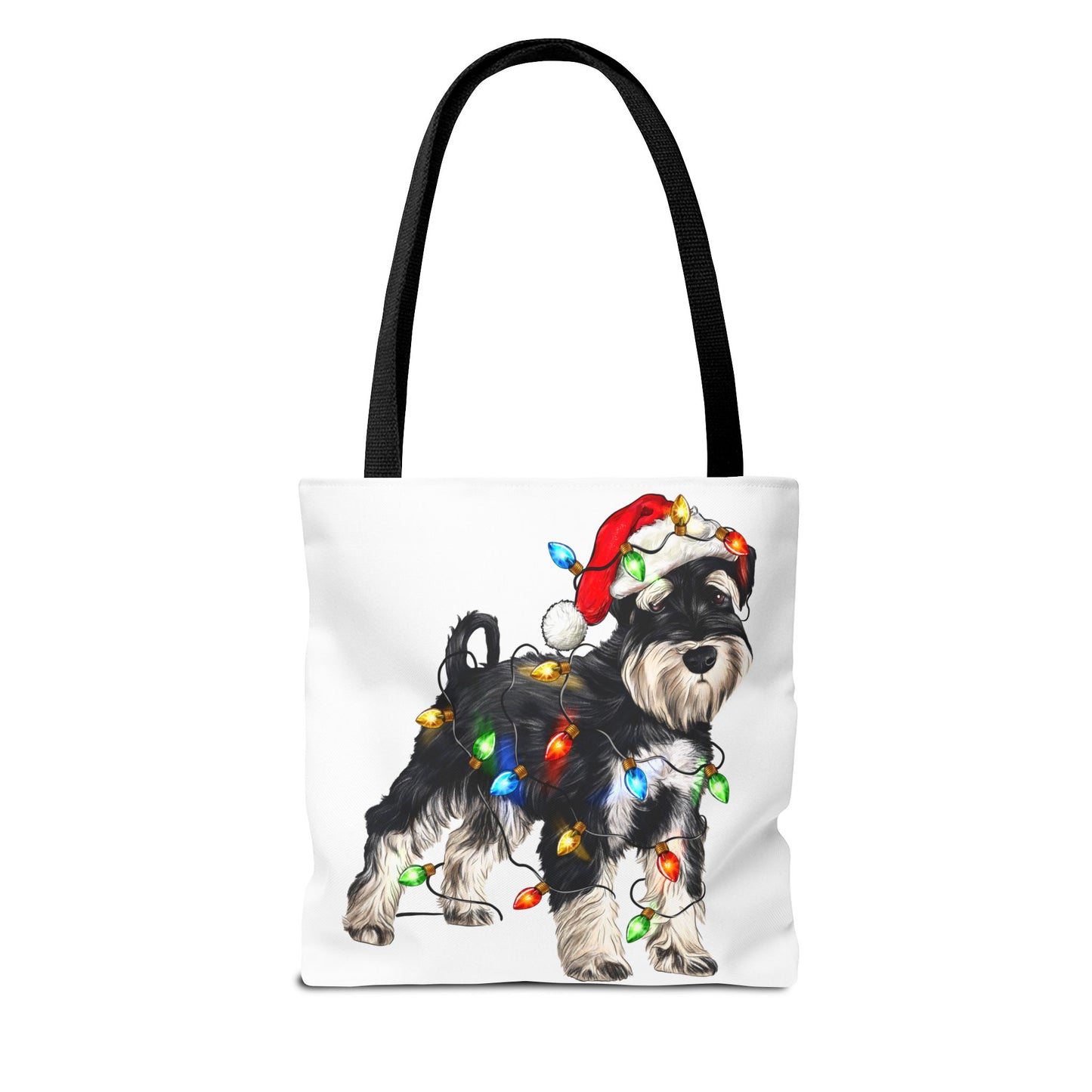 🎄 I Love My Schnauzer Tote Bag – Christmas Lights & Holiday Woofs 🐾