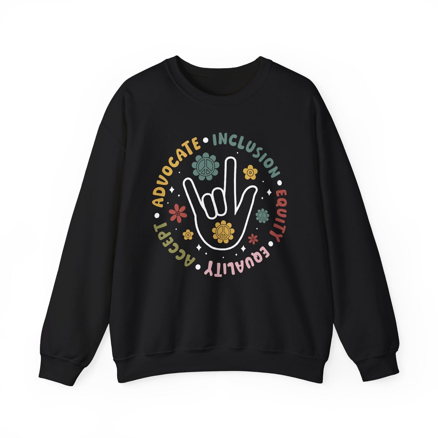 🧡👐 Advocate • Inclusion • Equity • Equality • Accept – ASL “I Love You” Sweatshirt 🌼✌️