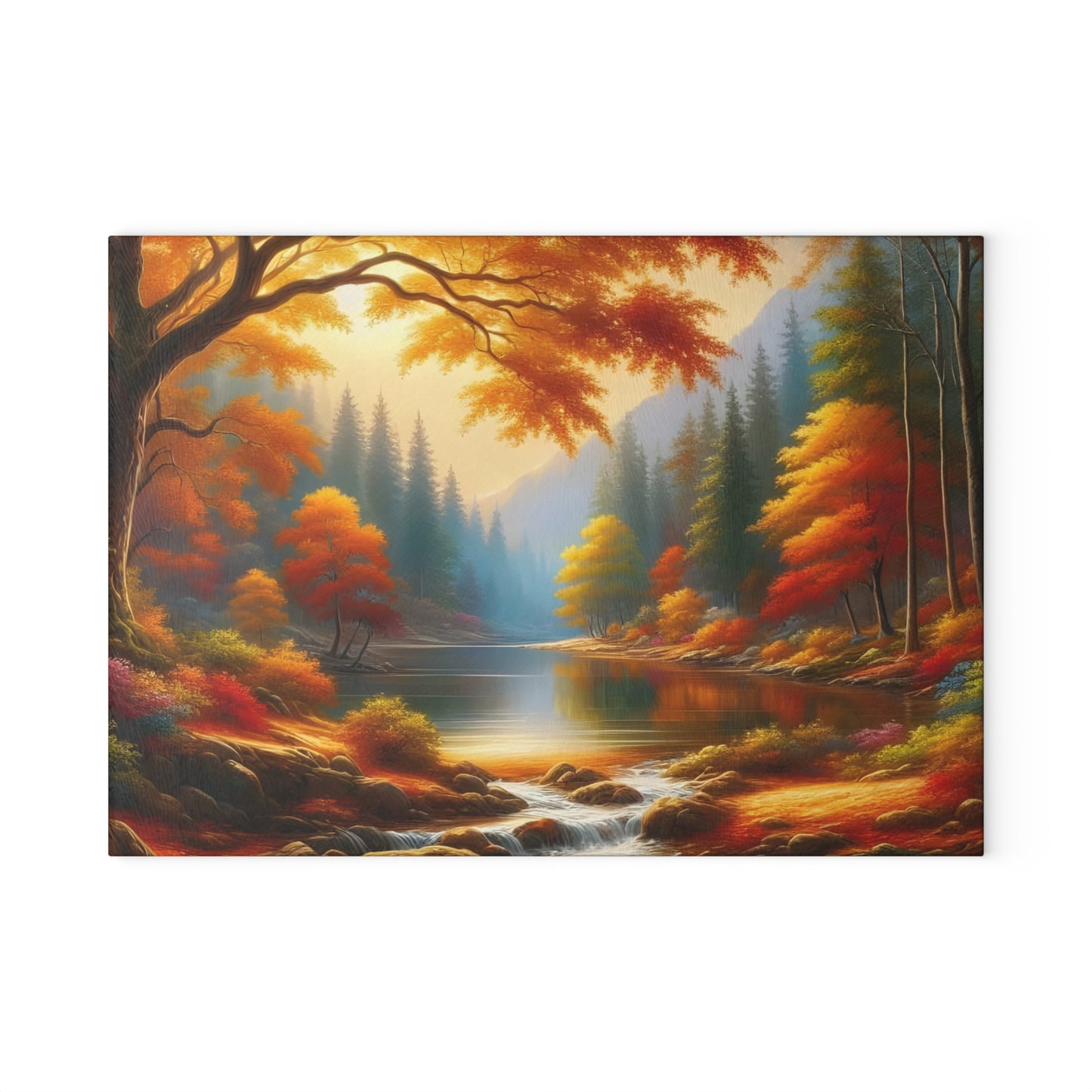 🍁🍂 Autumn Lake Scene Cutting Board – Golden Tranquility for Your Kitchen 🌲✨