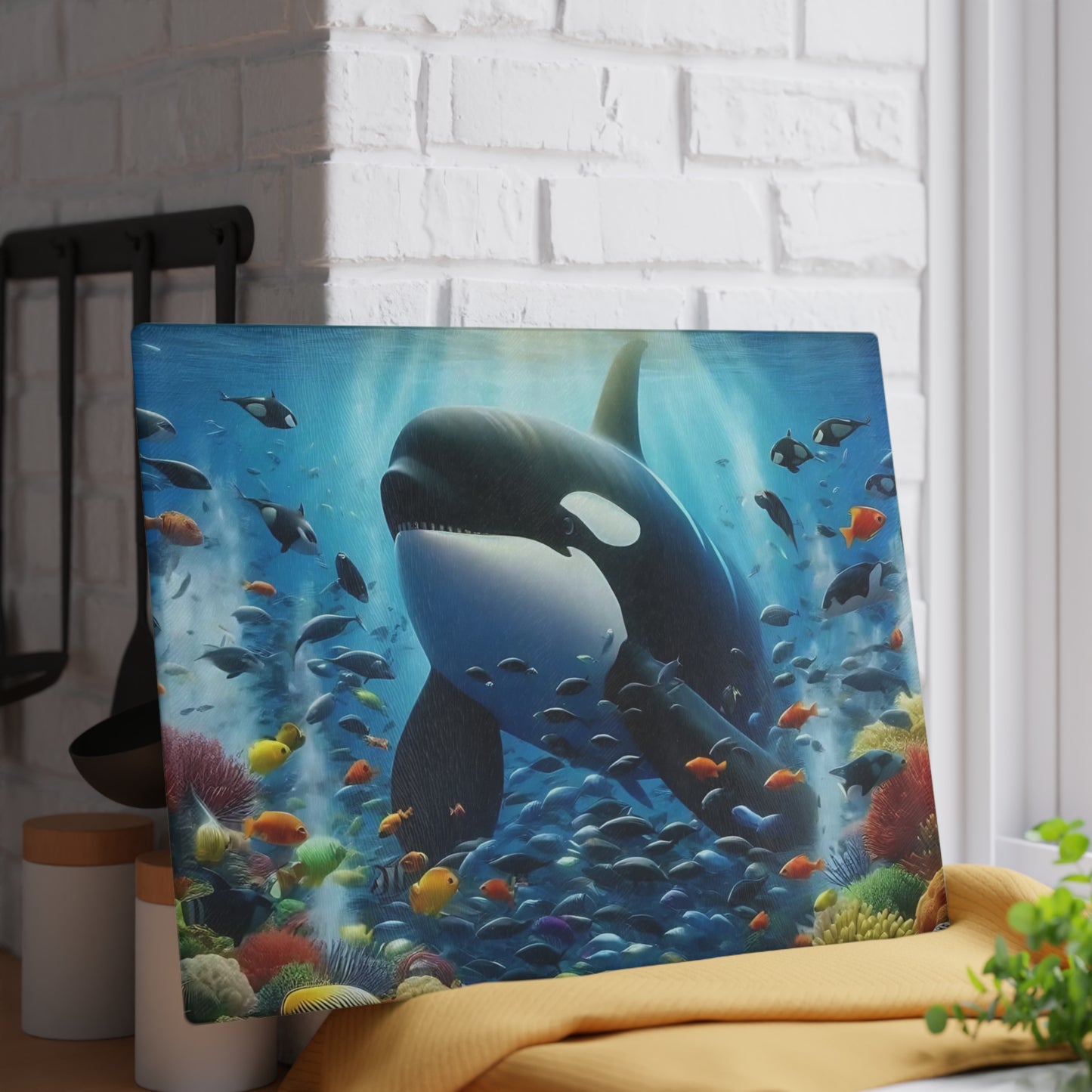 Tabla de cortar con escena oceánica, diseño de ballena, decoración de cocina, regalo para chefs, casa de playa, regalo de inauguración de la casa, cocina costera, tabla de charcutería