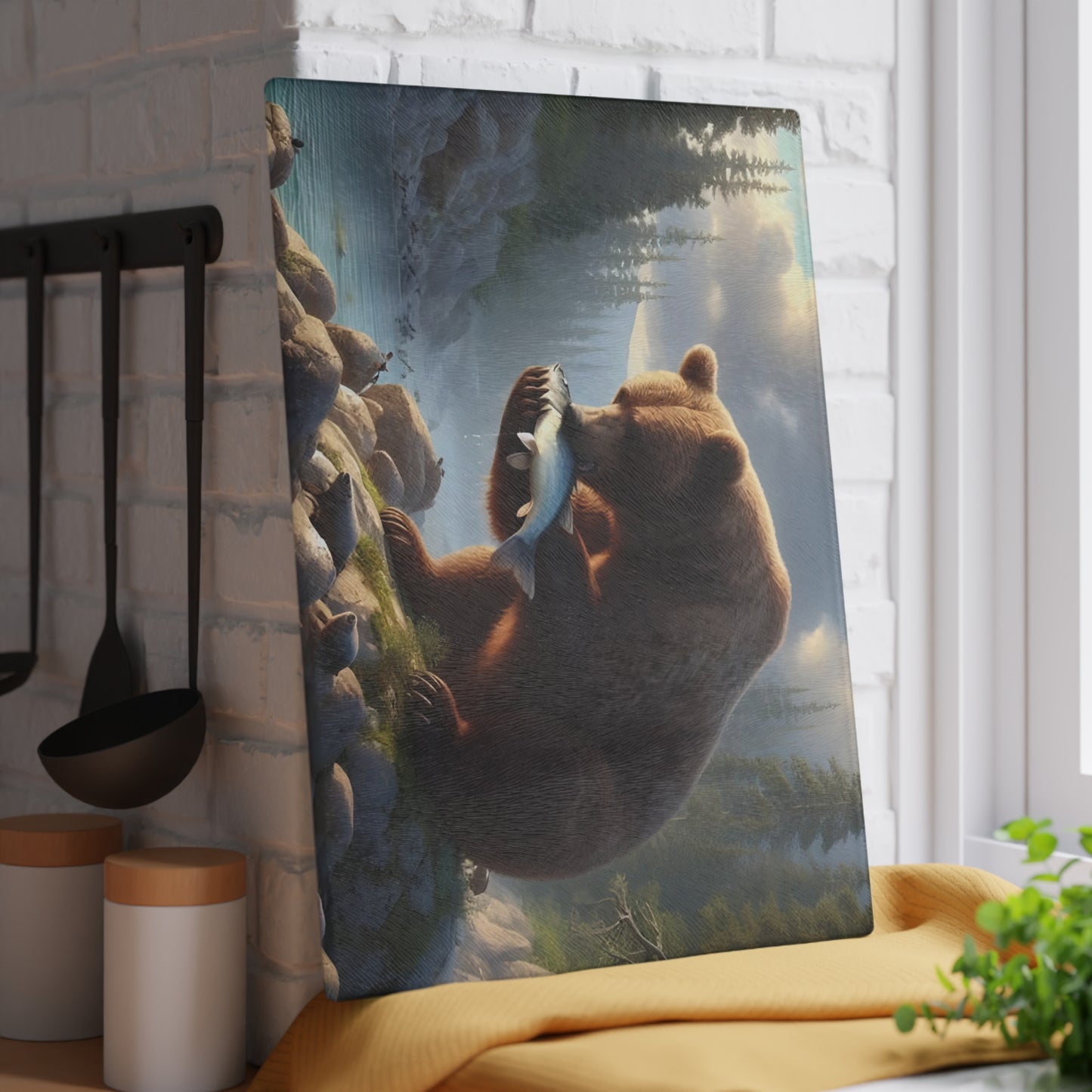 🐻🌲 Bear & Salmon River Cutting Board – Nature’s Wild Elegance for Your Kitchen 🌲🐻