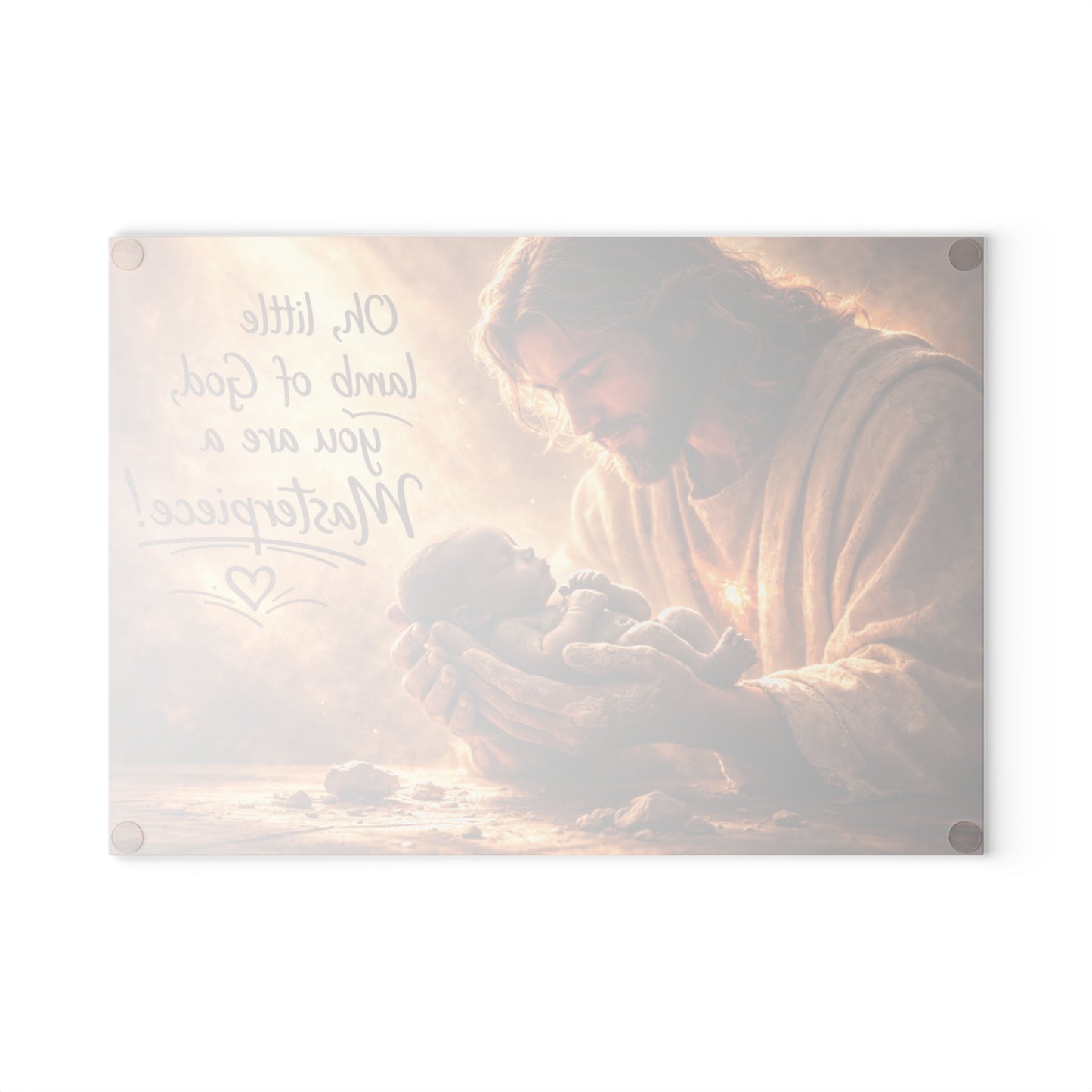 Oh, Little Lamb of God Glass Cutting Board – Faith-Inspired Artwork with Tender Light