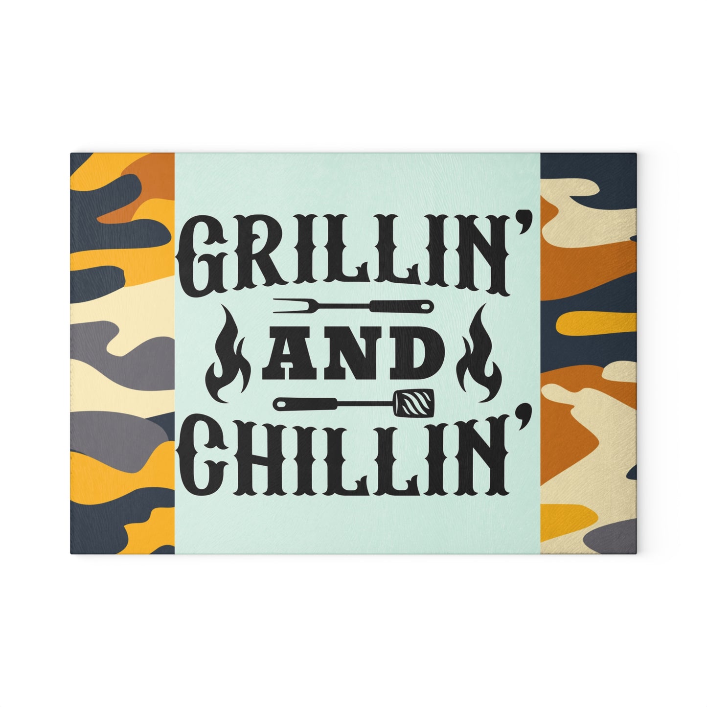 Tabla de cortar de vidrio GRILLIN AND CHILLIN – Estilo camuflaje para preparar barbacoa 🍔