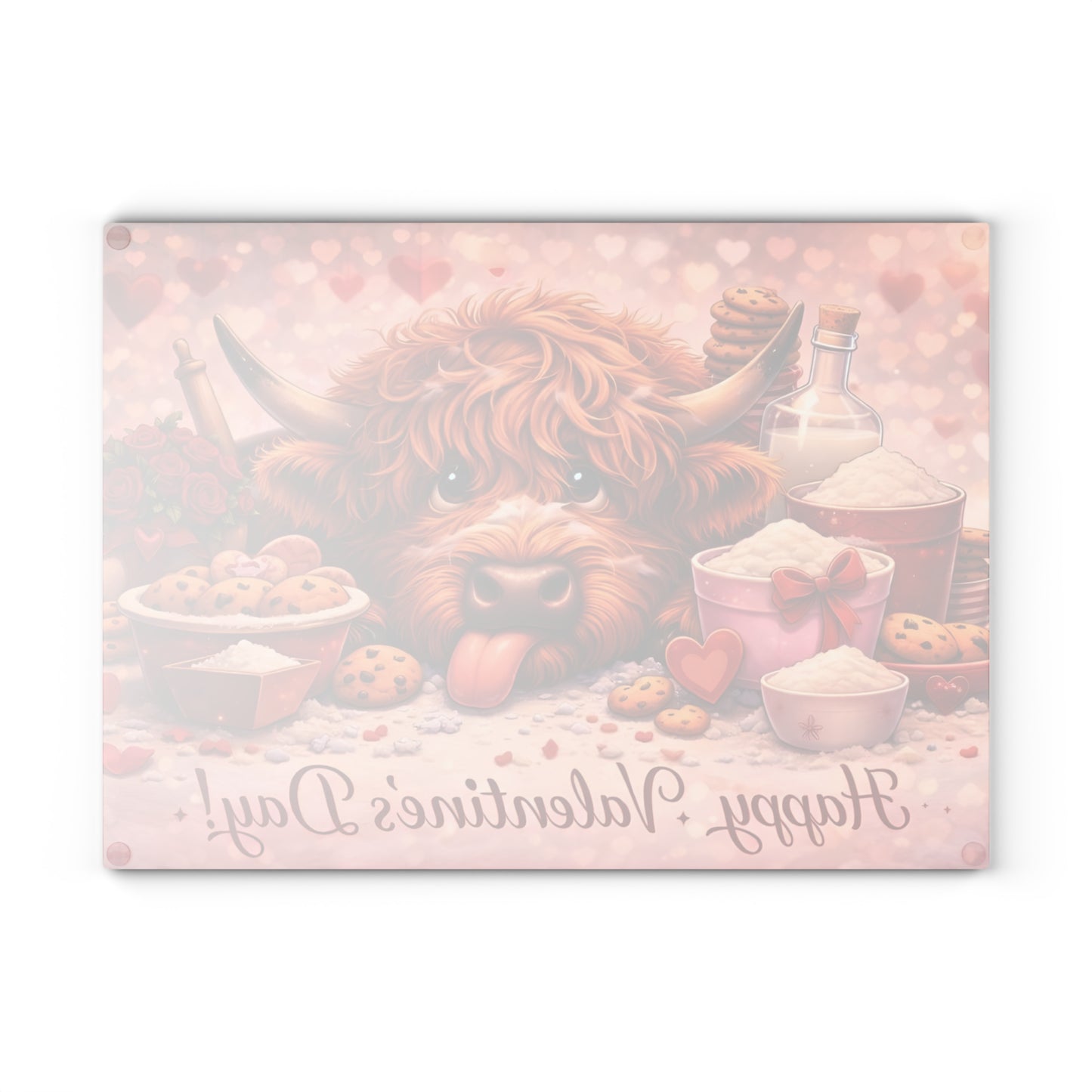 Valentine Highland Cow Baking Glass Cutting Board – Sweet Farmhouse Love Kitchen Decor