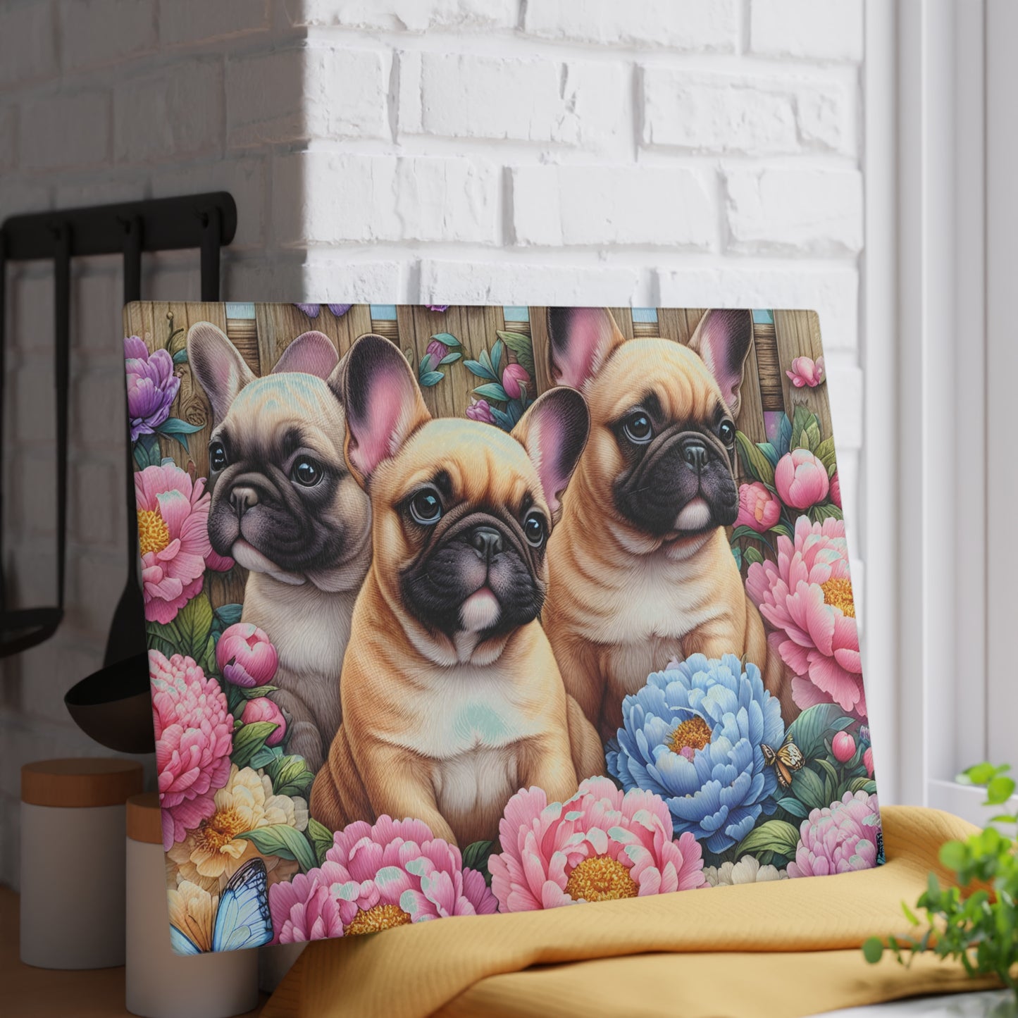 🐾 French Bulldog Floral Cutting Board – Adorable Pup Charm for Your Kitchen 🌸