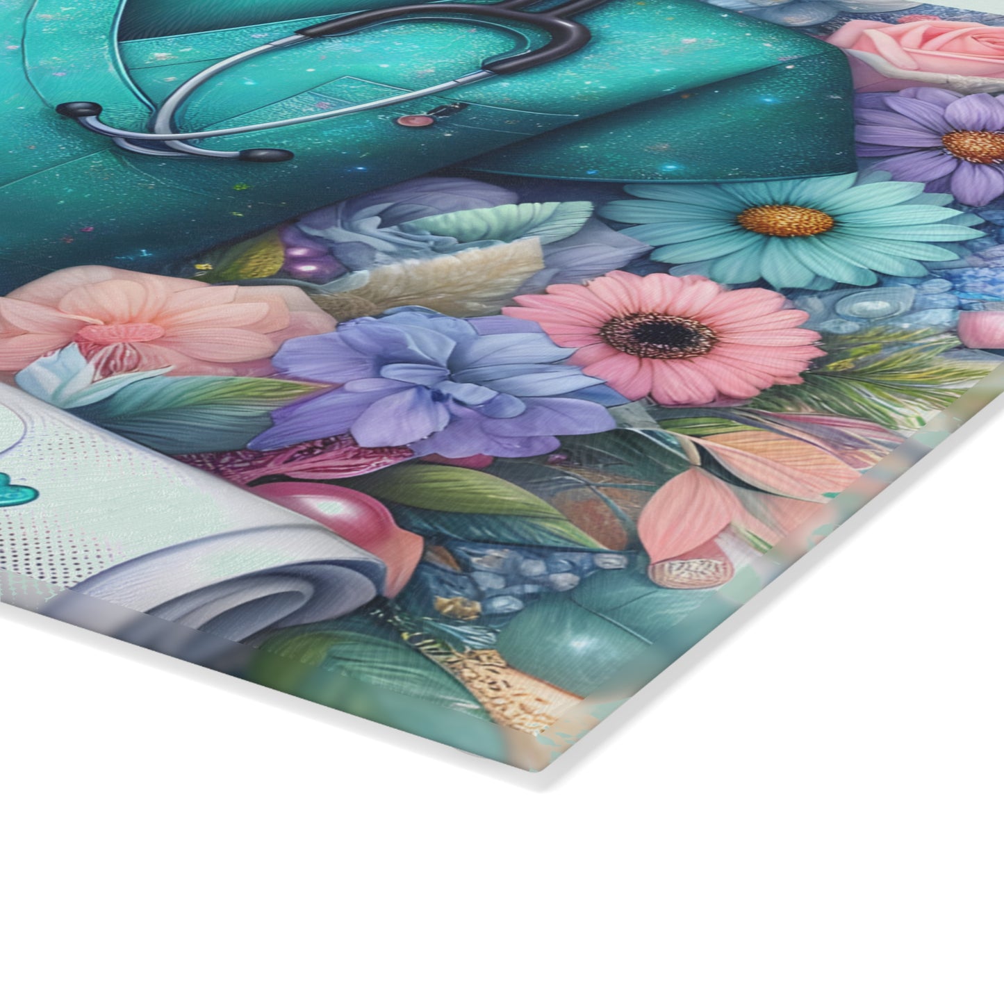 🩺 Nurse Scrubs & Florals Cutting Board – Heartfelt Medical Elegance for Your Kitchen 🌸