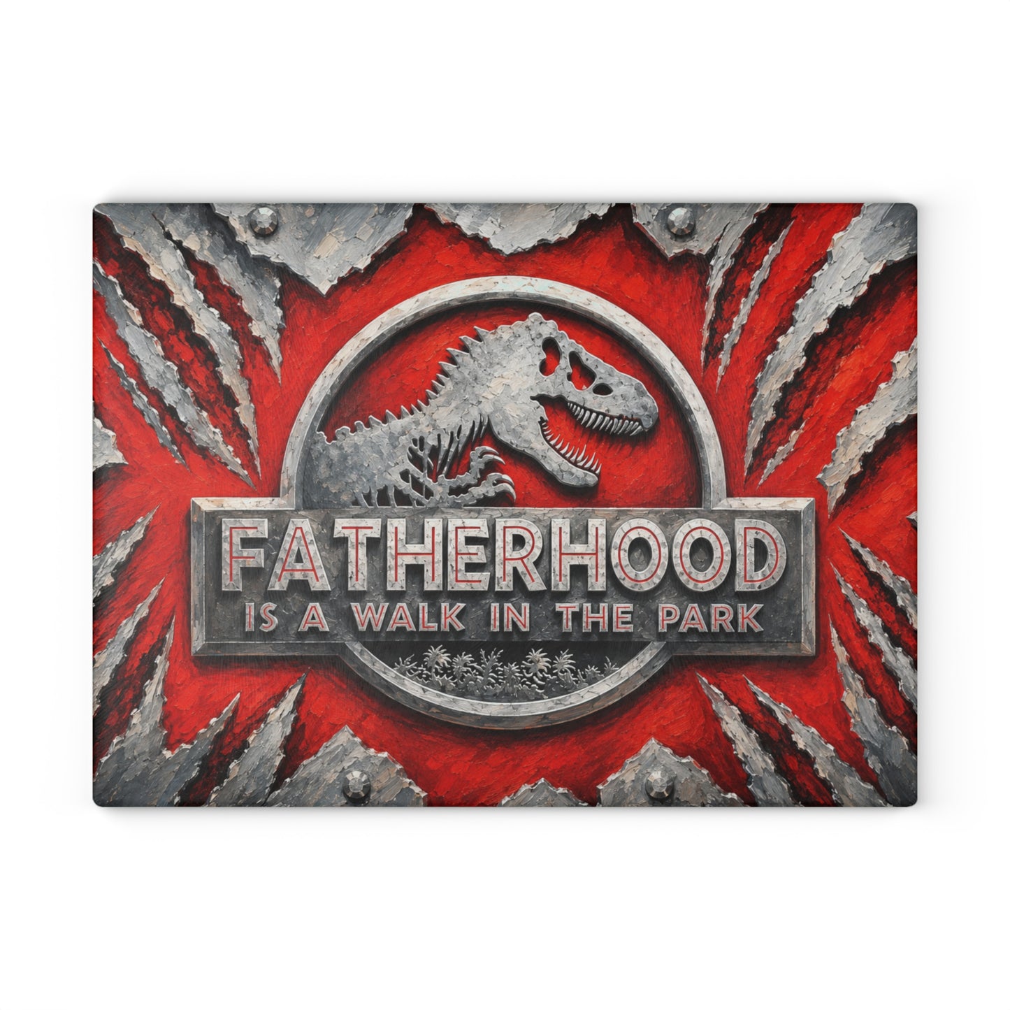 Dinosaur Dad Glass Cutting Board – Funny Father’s Day Gift, Prehistoric Dinosaur Kitchen Decor