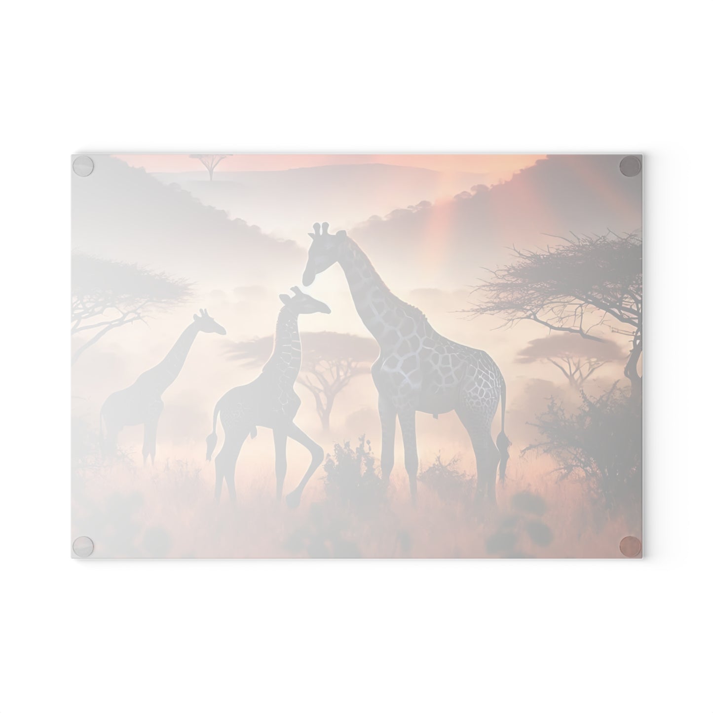 Tabla de cortar de vidrio con diseño de jirafa al atardecer, decoración de cocina, regalo de inauguración de la casa, regalo para amantes de los animales, regalo personalizado de vidrio templado, tabla de charcutería