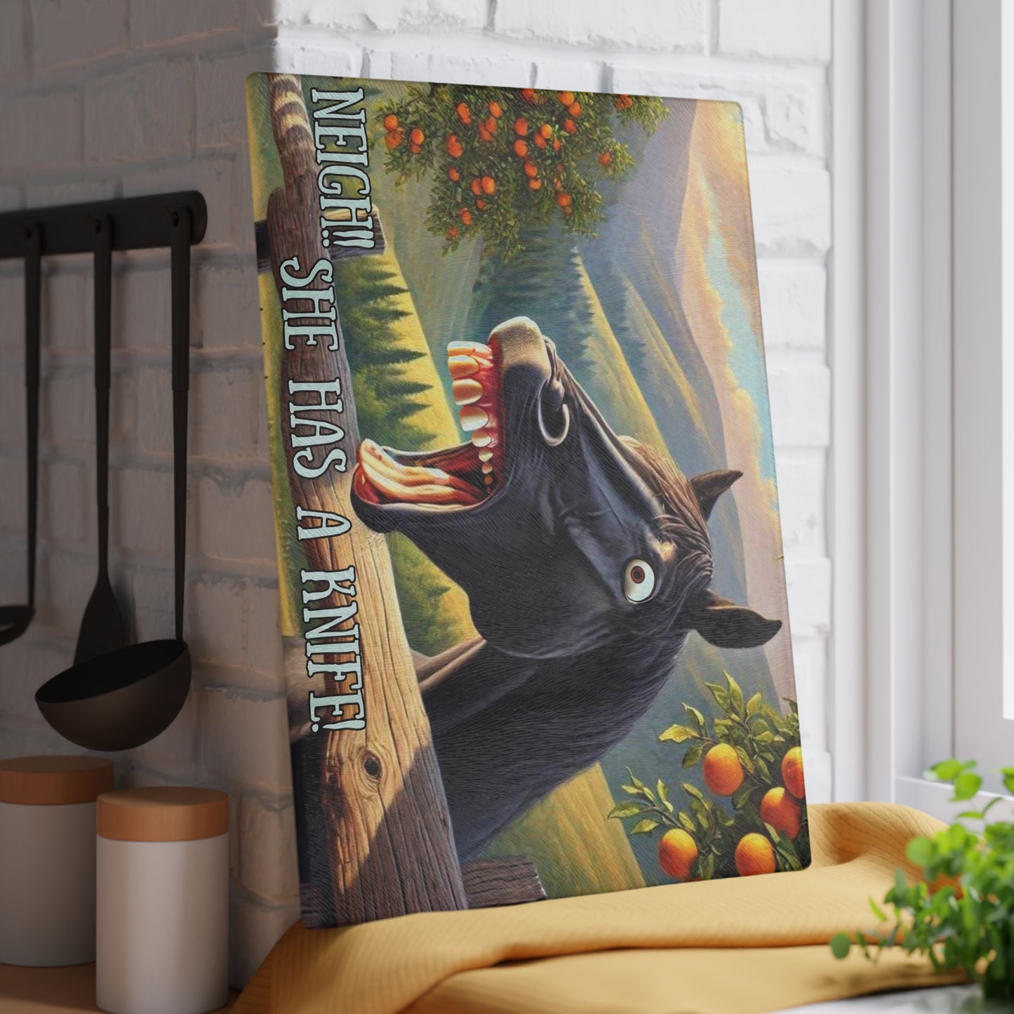 Tabla de cortar de vidrio, diseño de caballo ranchero, decoración de cocina occidental, regalo para amantes de los caballos, estilo rústico, tabla de cortar, tabla de charcutería
