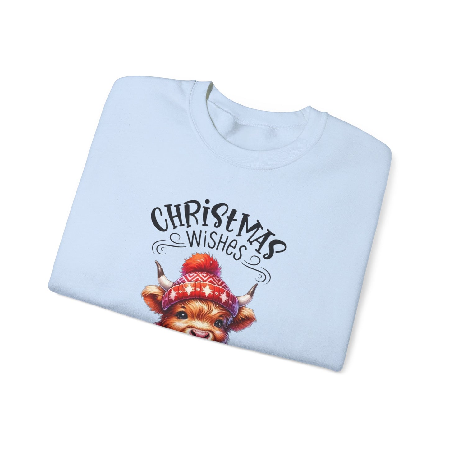 🎄☕🐮 Christmas Wishes and Cocoa Kisses Sweatshirt – Cozy Highland Cow Holiday Sweater ❄️❤️