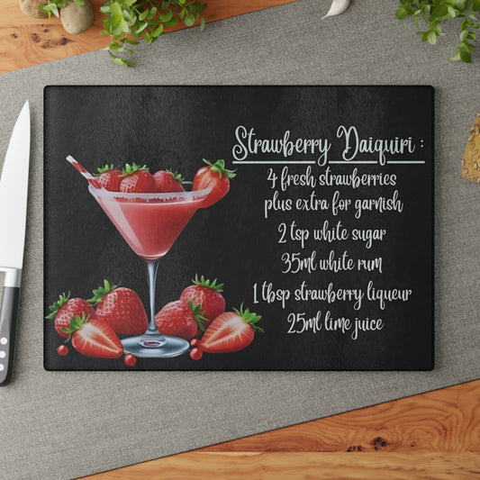 Tabla de cortar con receta de daiquiri de fresa: un toque de estilo para tu cocina