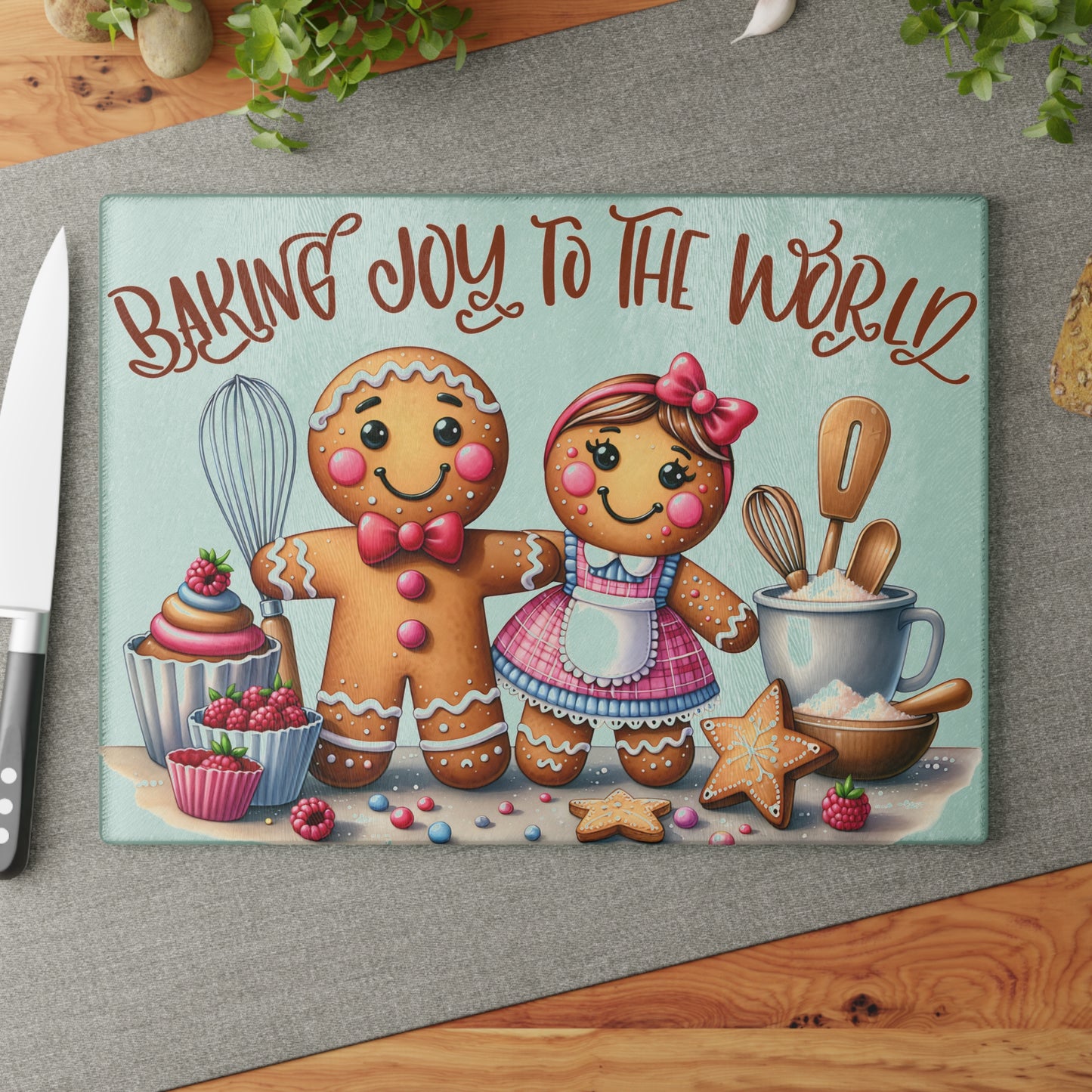 🍪🎄 Baking Joy to the World Gingerbread Couple Cutting Board 🎄🍪