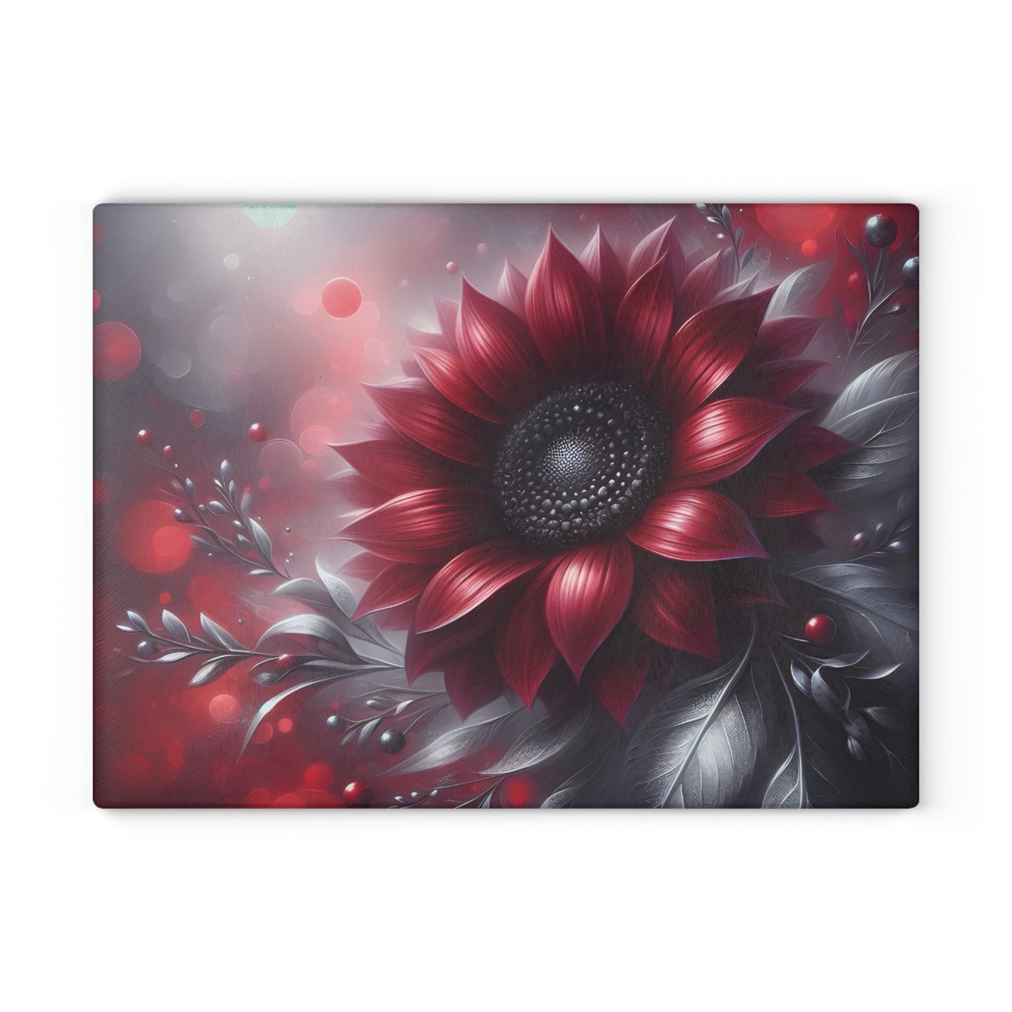🌻🖤 Red and Black Sunflower Cutting Board – Bold Elegance for Your Kitchen 🌹