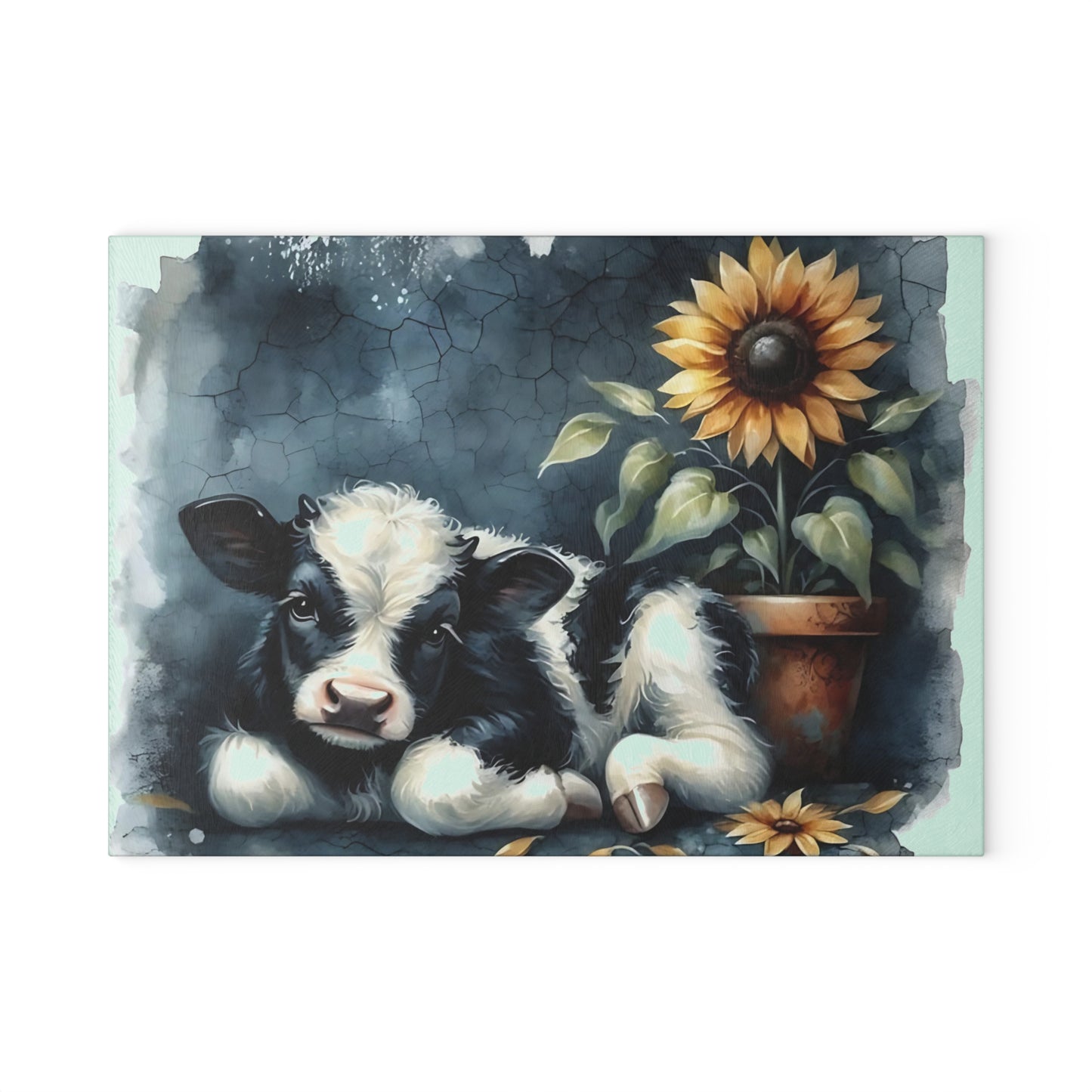 🐄 Sunflower & Baby Cow Cutting Board – Rustic Farmhouse Kitchen Decor