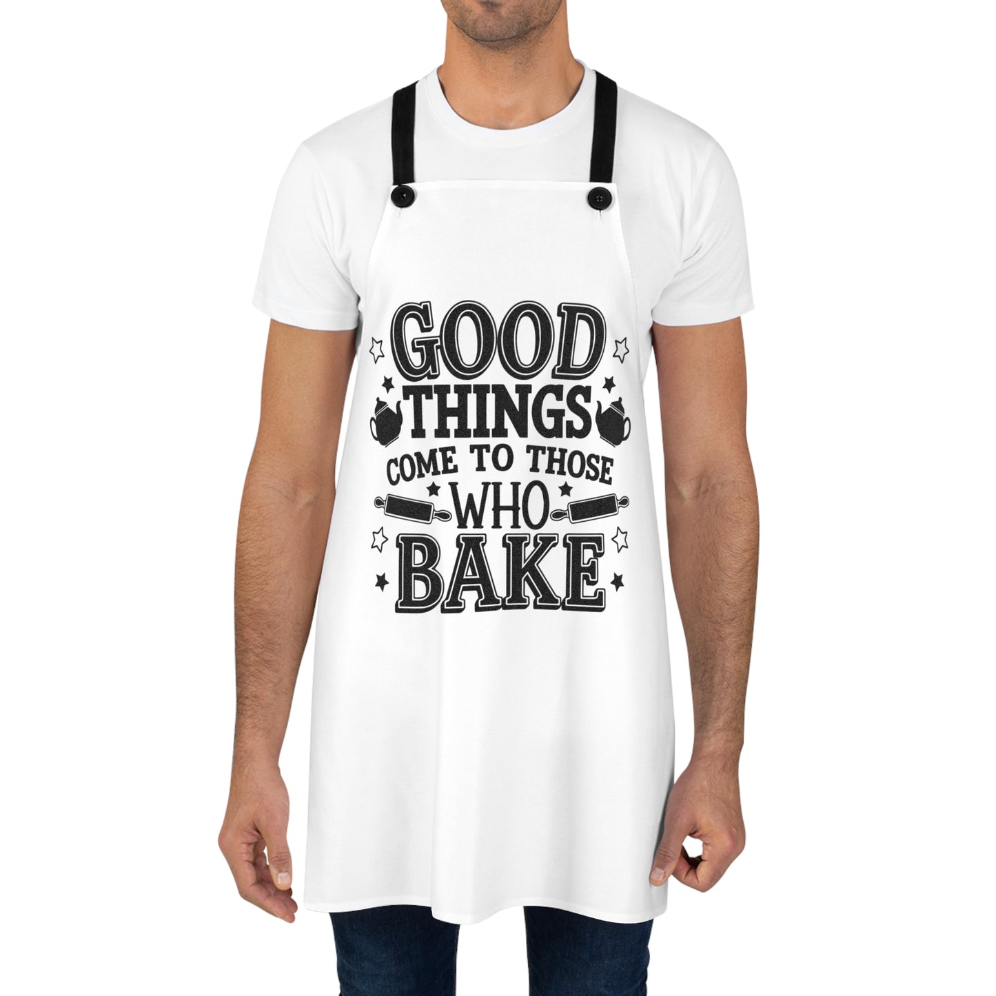 Delantal “A los que hornean les llegan las cosas buenas”: perfecto para los amantes de la repostería y los creativos en la cocina.