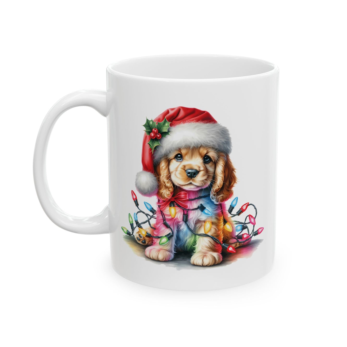 🎁 Cocker Spaniel Christmas Lights Mug – Sweet Holiday Cheer with a Bow 🎄🐶