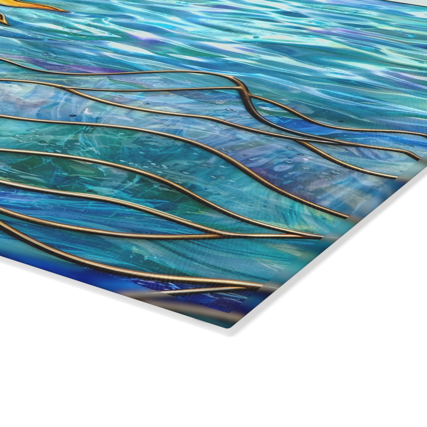 Sunlit Ocean Waves Glass Cutting Board – Coastal Art Kitchen Decor