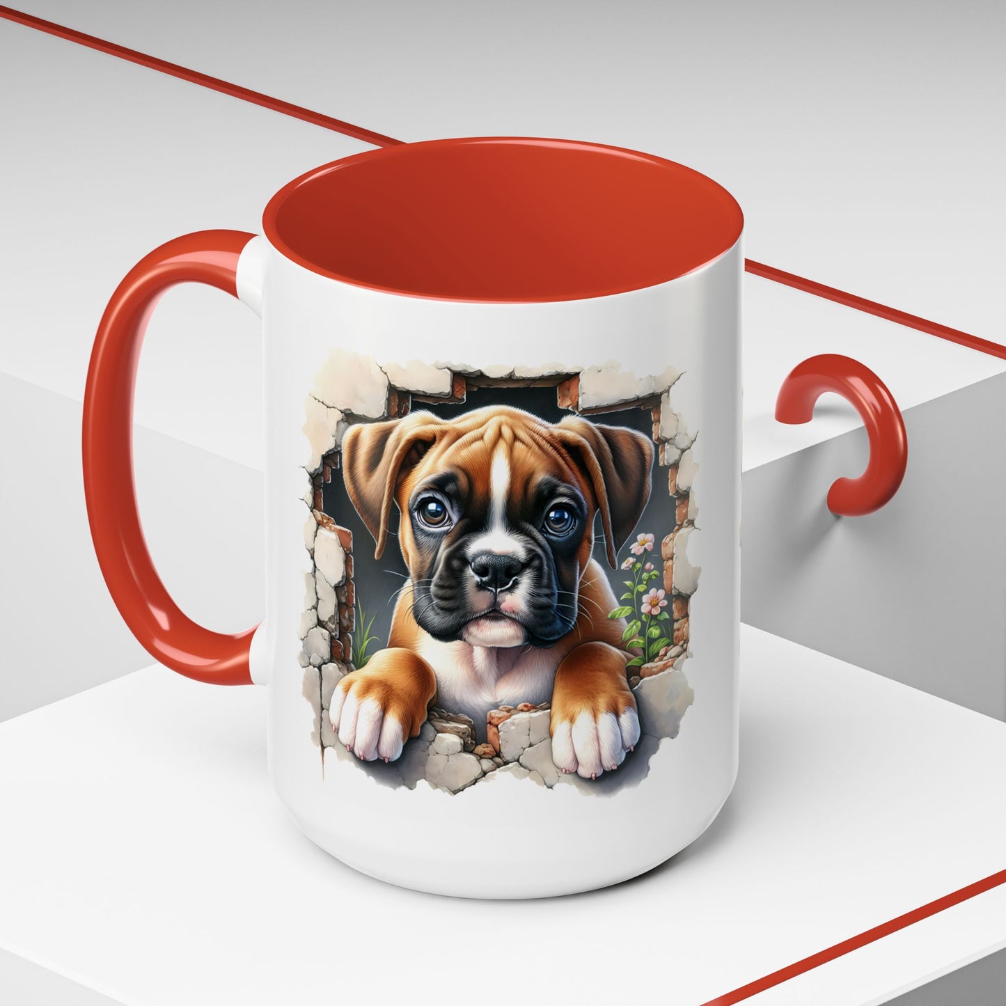 🐶☕ Boxer Puppy Peek Accent Mug – Adorable Dog Lover Gift ✨💛