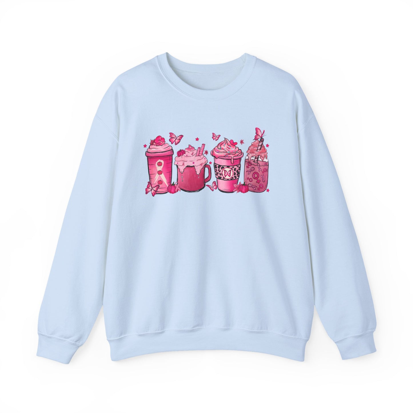 ☕🎀 Pink Awareness Drinks Sweatshirt – Breast Cancer Support Coffee Lovers