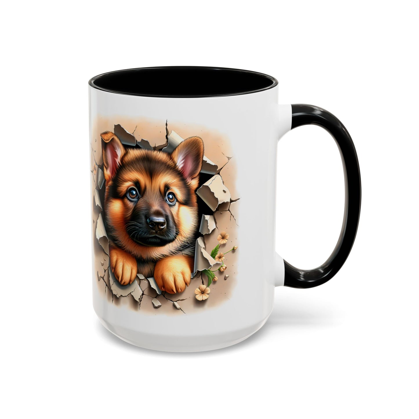 🐾☕ German Shepherd Puppy Peek Accent Mug – Loyal Pup Lover Gift ✨🖤