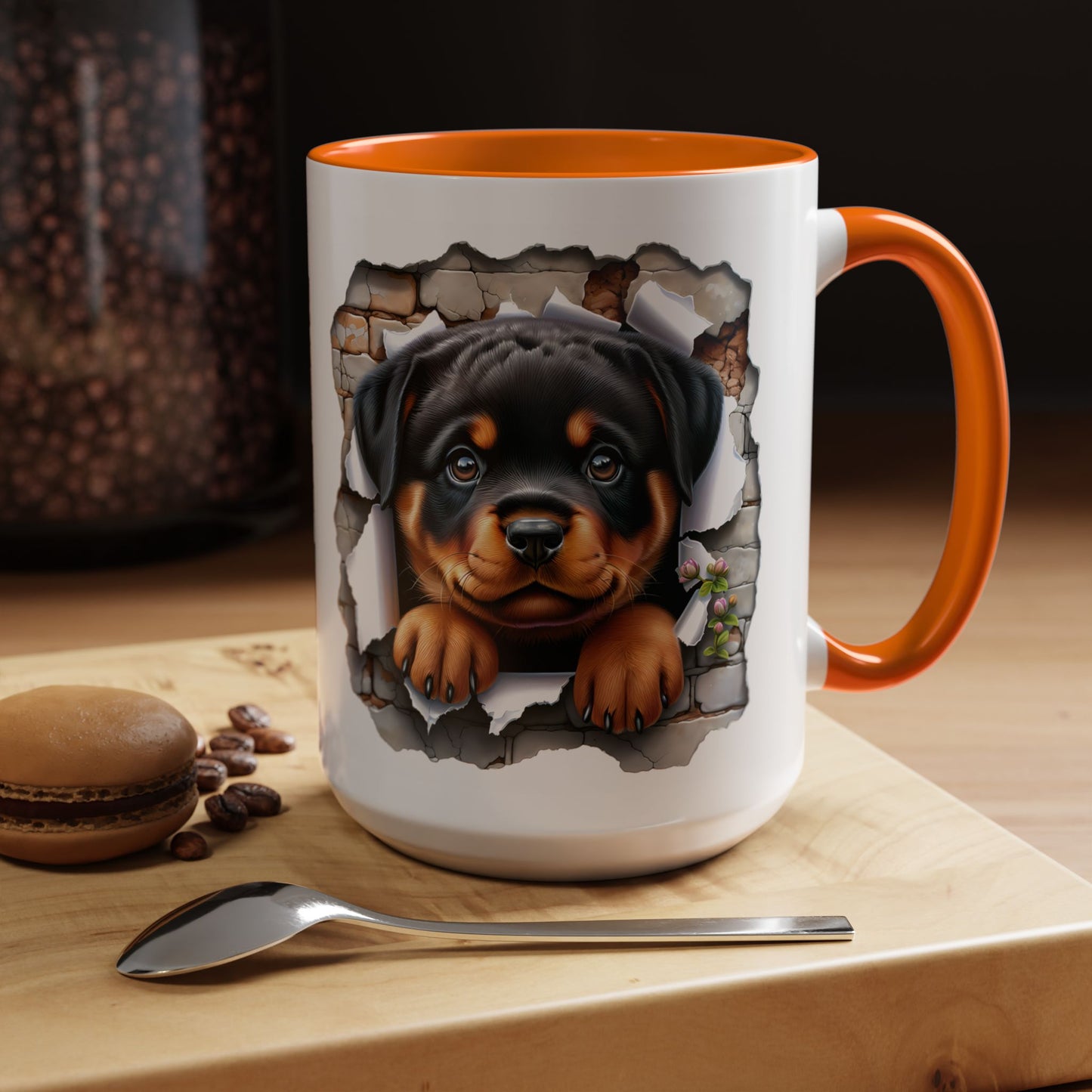 🐾☕ Rottweiler Puppy Accent Mug – Sweet Breakthrough Pup Design ✨