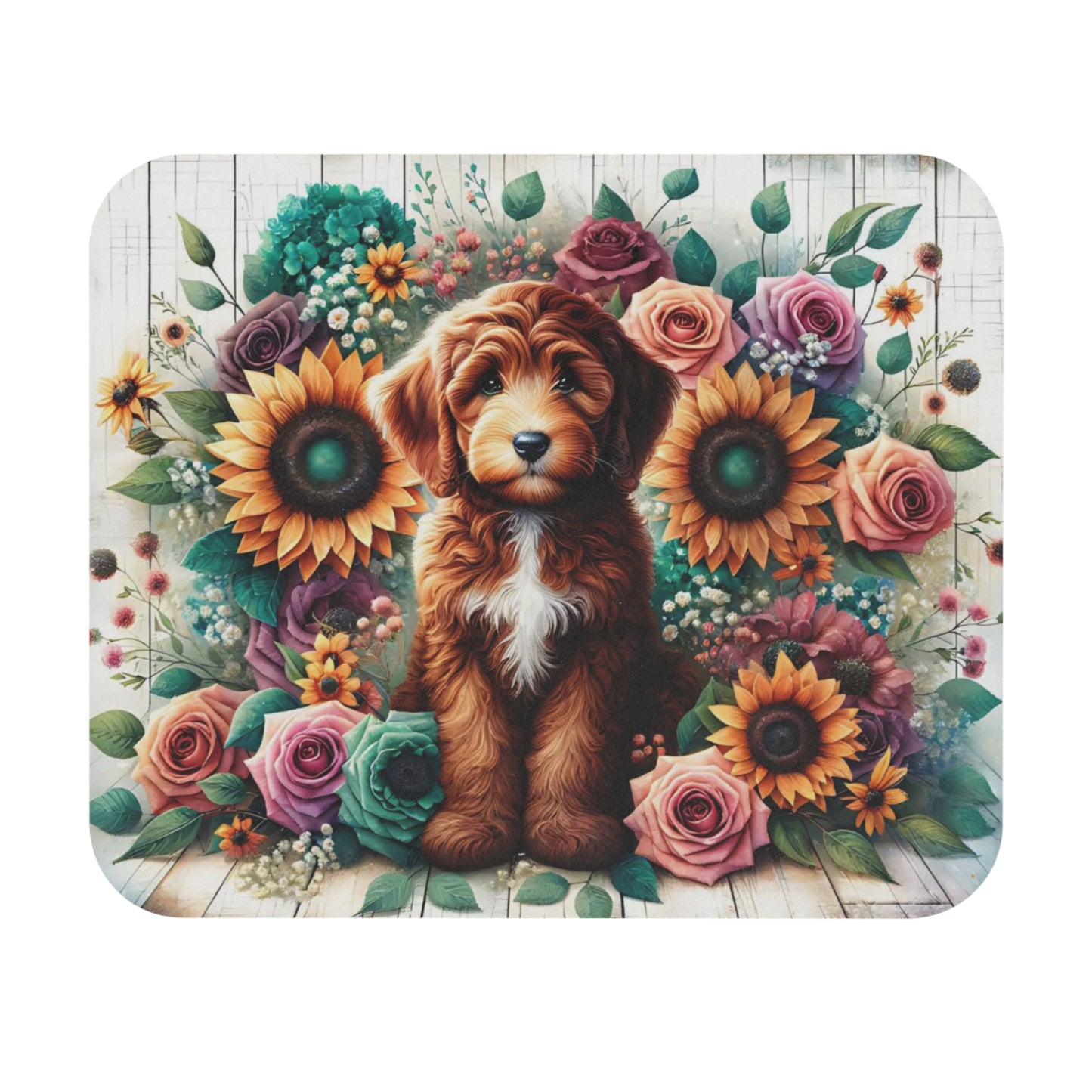 🖱️🌻🐶 Puppy & Sunflower Garden Mouse Pad – Cozy Floral Charm for Your Desk