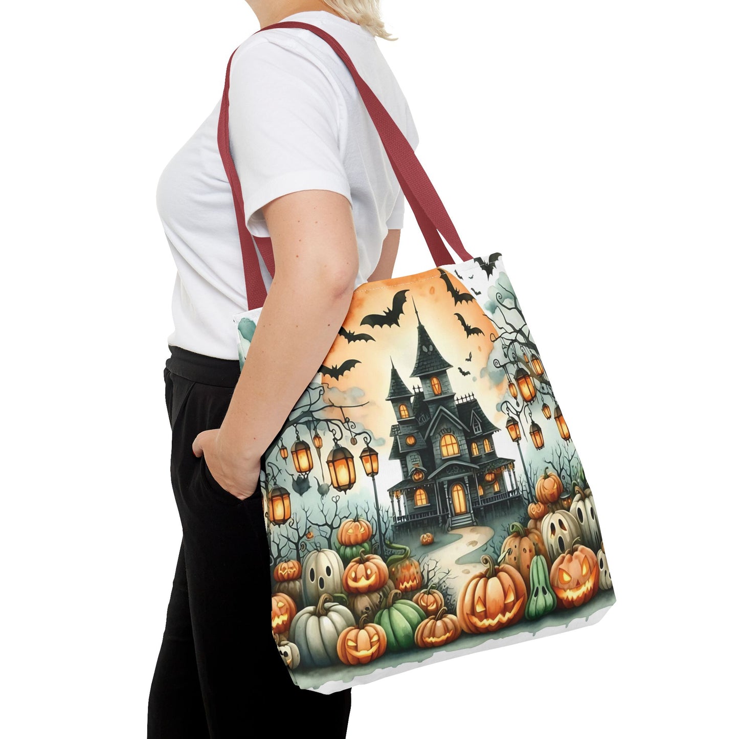 🏚️ Haunted House Halloween Tote Bag – Spooky Nights & Pumpkin Delights 🎃🖤