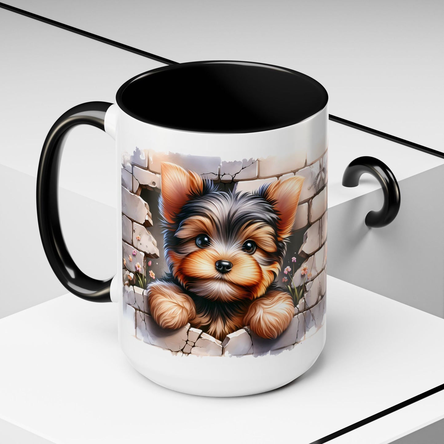 🎀🐶 Yorkie Puppy Accent Mug – Cute Peek-Through Dog Design for Animal Lovers ☕💖
