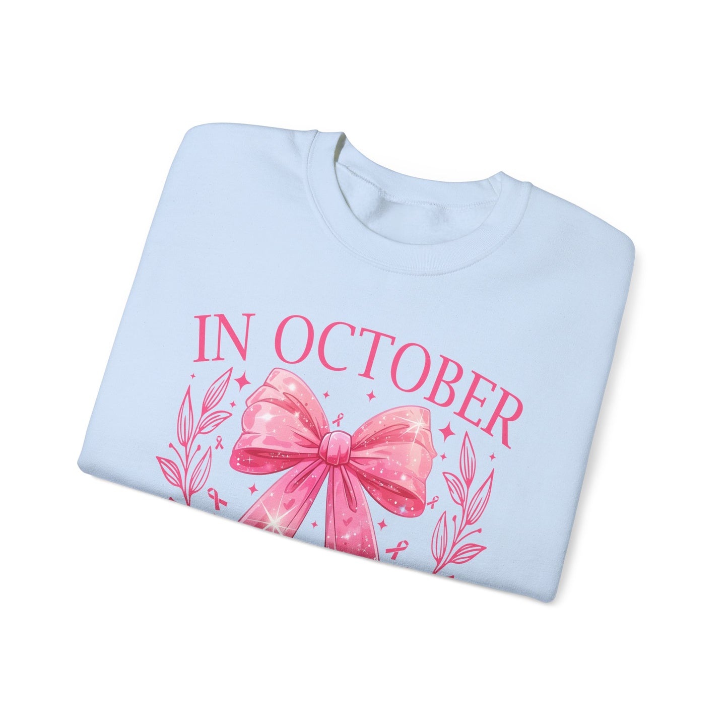 🎀✨ In October We Wear Pink Sweatshirt – Elegant Bow Breast Cancer Awareness Crewneck