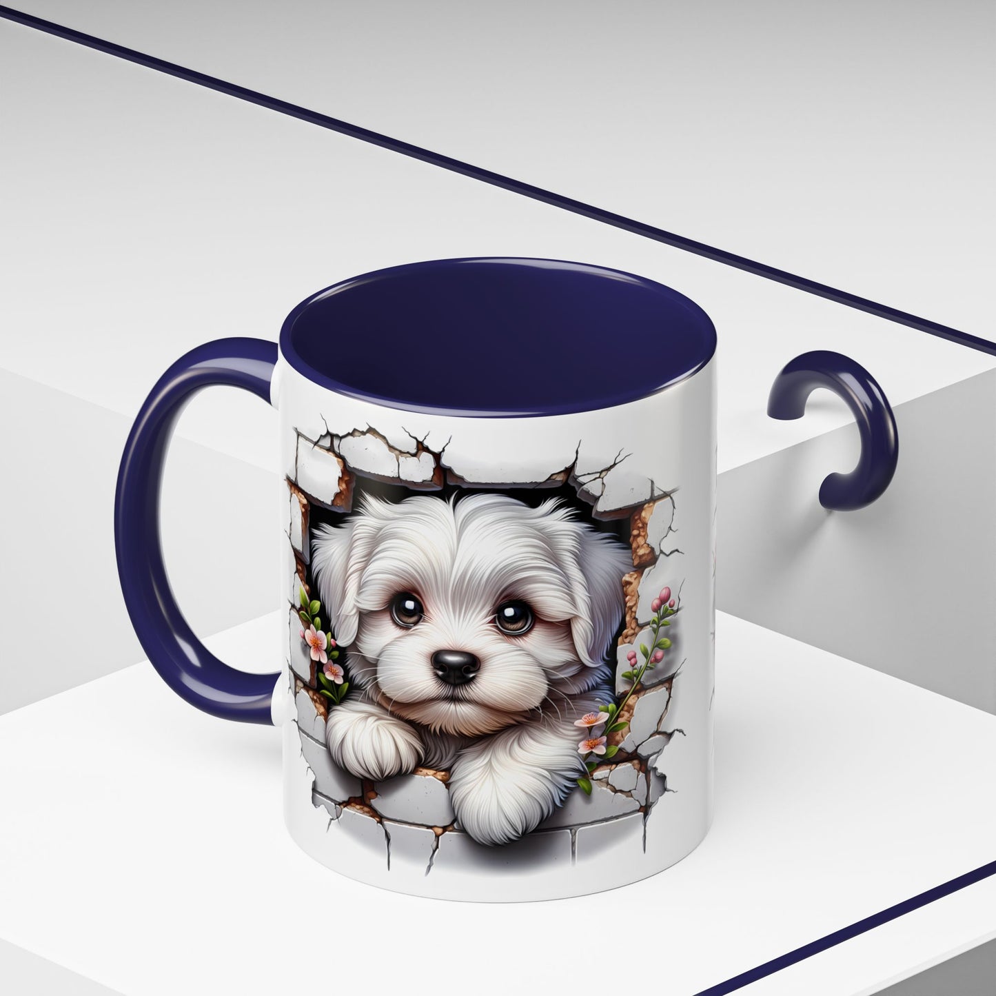 🎀🐶 Maltese Puppy Accent Mug – Cute Peek-Through Dog Design for Animal Lovers ☕💖