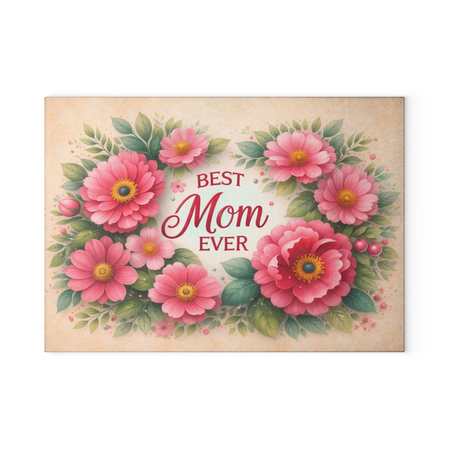 Best Mom Ever Floral Glass Cutting Board – Elegant Kitchen Gift for Her